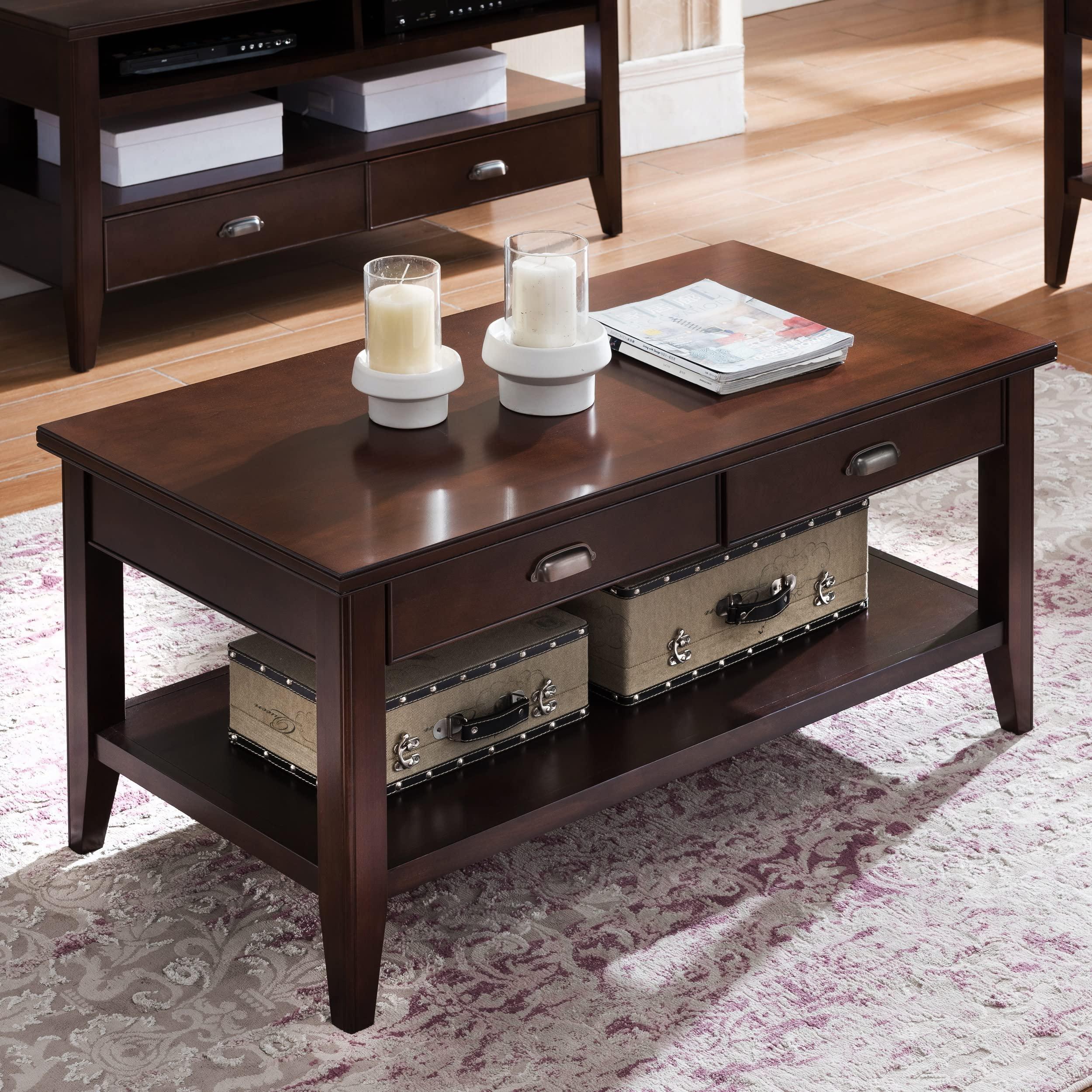Leick Home Leick Home 10504 Laurent Two Drawer Coffee Table with Shelf, Chocolate Cherry