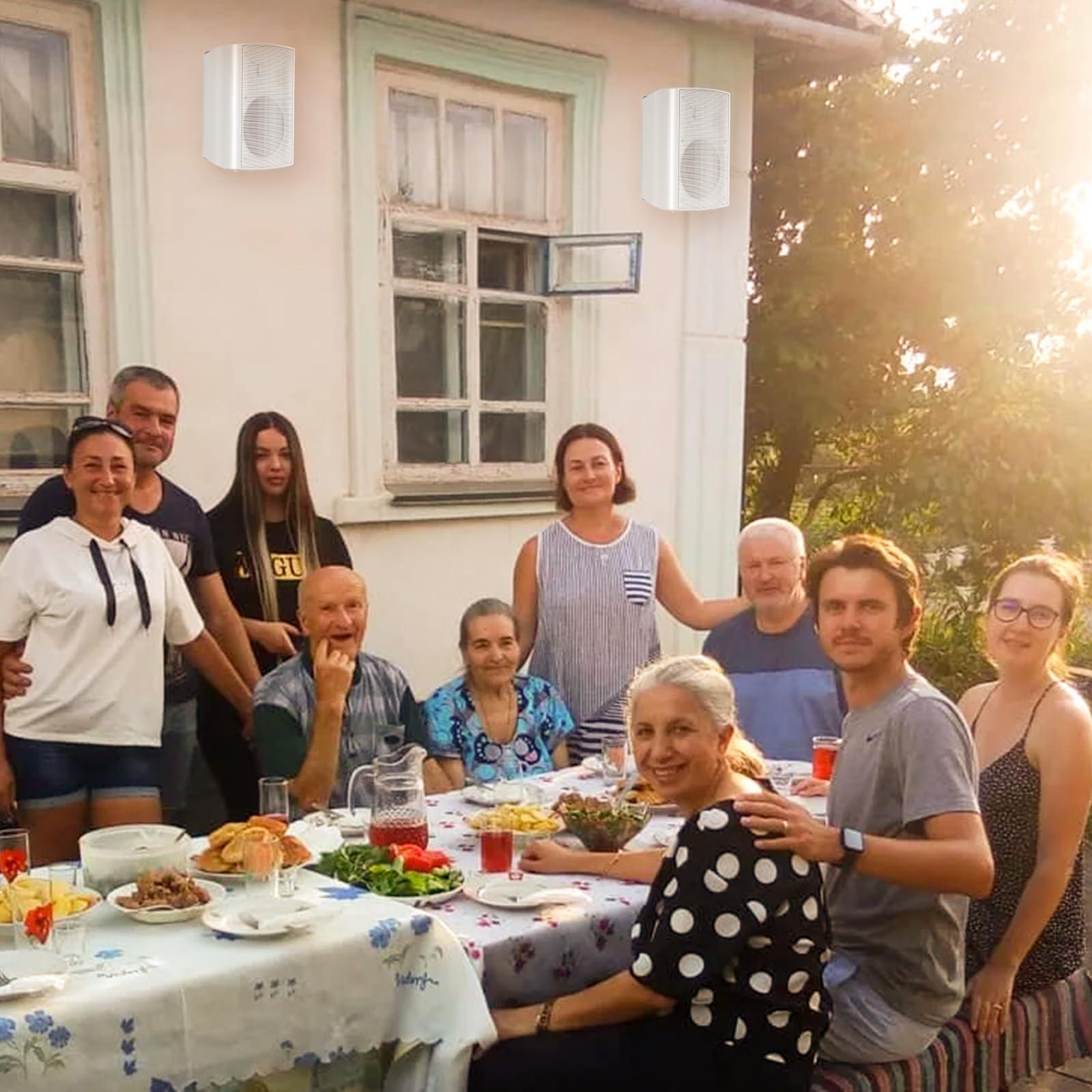 STUDIOFINIX STUDIOFINIX 6.5 Inches Indoor Outdoor Bluetooth Speakers Waterproof Wired Wall Mount Active Speakers 400 Watt for Patio Garage,Deck,Backyard (White)