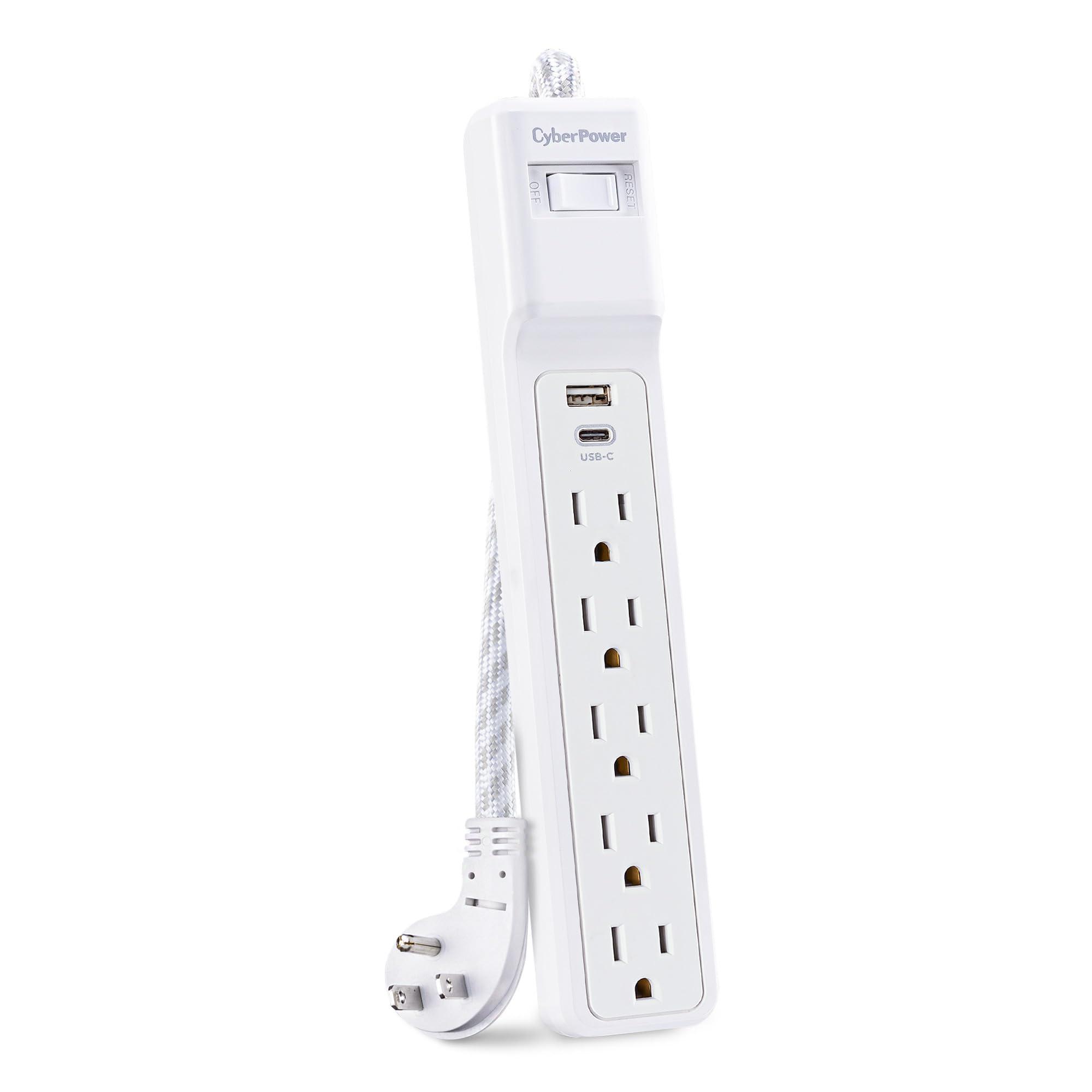 CyberPower CyberPower P504UC Surge Protector, 500J/125V, 15A, 5 Outlets, 2 USB Charging Ports, 4 Foot Cord, White, UL Listed