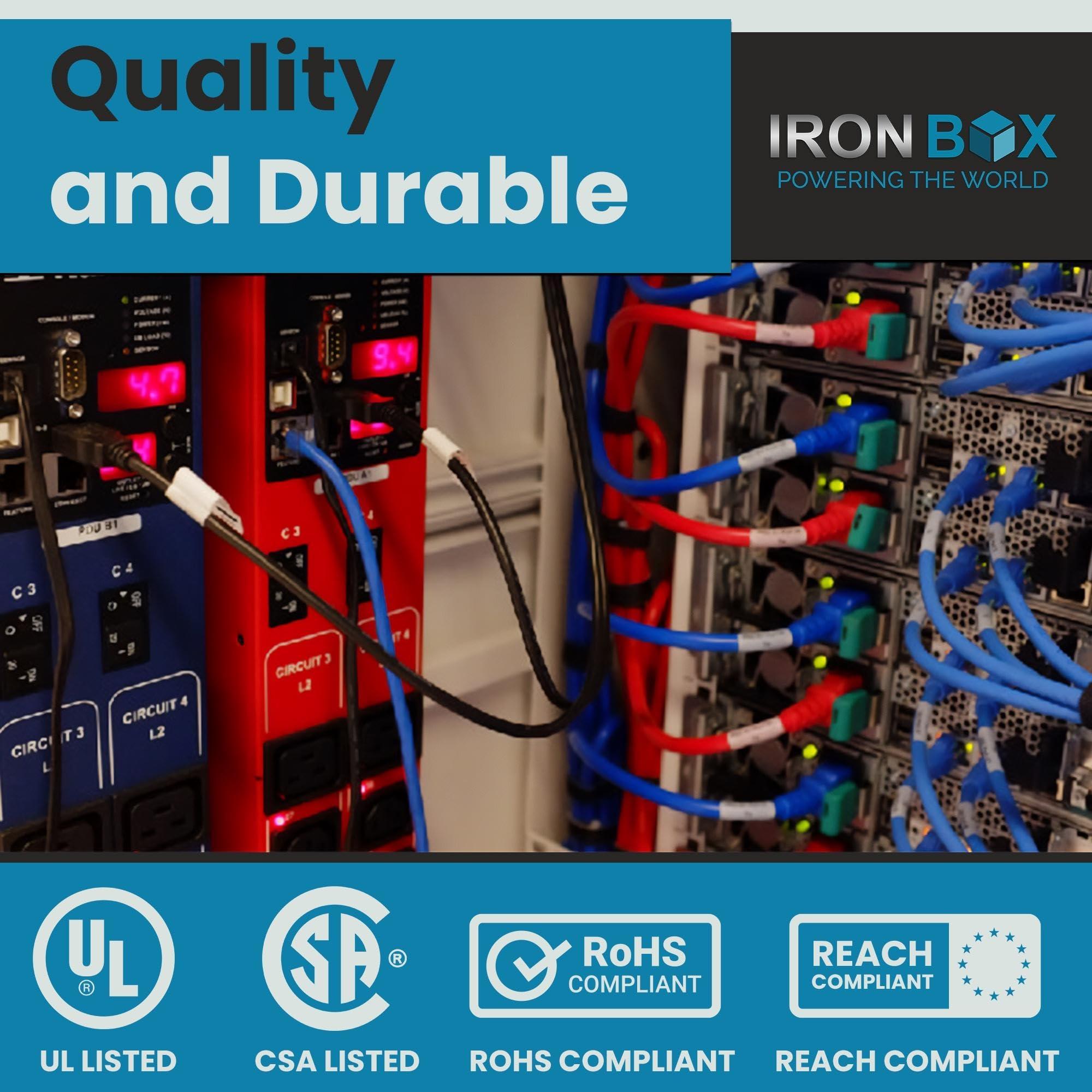 Iron Box IronBox Electric - Heavy-Duty C20 to C19 Power Cord - 20A/250V Rated, 12/3 SJT IEC 60320 Equipment to PDU Cable - Male End C20 Plug/Female End C19 Connector - UL Listed Power Cable -(Black,15 Foot)