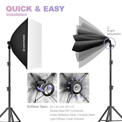 LS LIMO STUDIO LIMOSTUDIO LimoStudio (LED Super Bright) 3400W Output Remote Control, 22 x 32 inch Softbox Continuous Lighting Kit, 3000K-5500K Adjustable Color & Brightness, 12600 Lumen, 95>CRI, Soft Box Diffuser, AGG3214