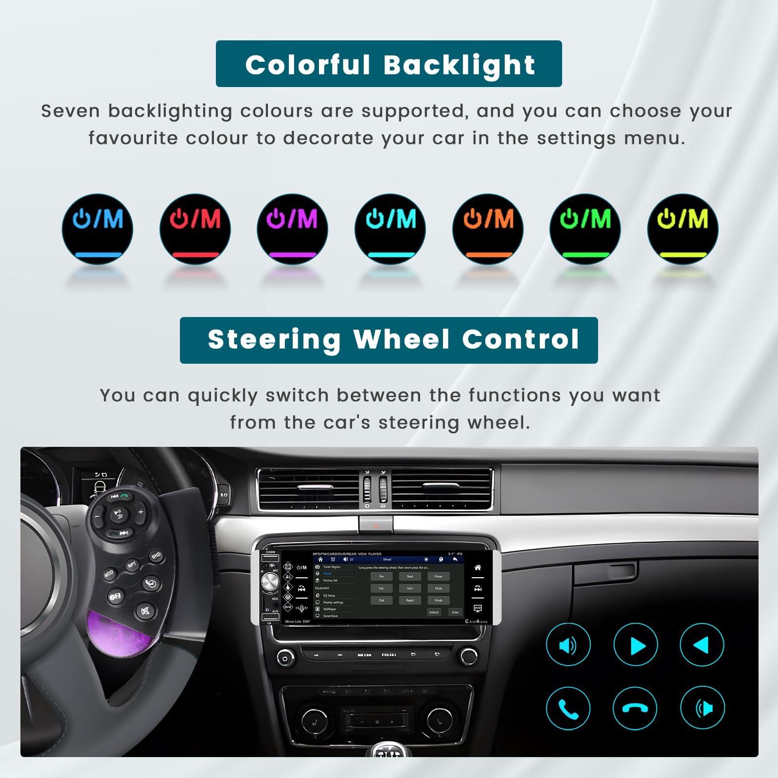 Hikity Hikity 5.1 Inch Car Stereo with Wireless Apple Carplay Android Auto, Single Din Touch Screen Car Radio with Bluetooth, Mirror Link AM FM EQ SWC, Car Audio Receiver with USB/TF/AUX-in, Mic, Backup Cam