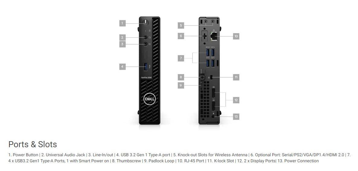 Dell DELL 2022 Optiplex 3090 Micro Form Factor Business Desktop, Intel Core i5-10500T, 32GB RAM, 1TB PCIe SSD, DisplayPort, RJ-45, Wi-Fi 6, Bluetooth, Wired Mouse&Keyboard, Windows 11 Pro, Black