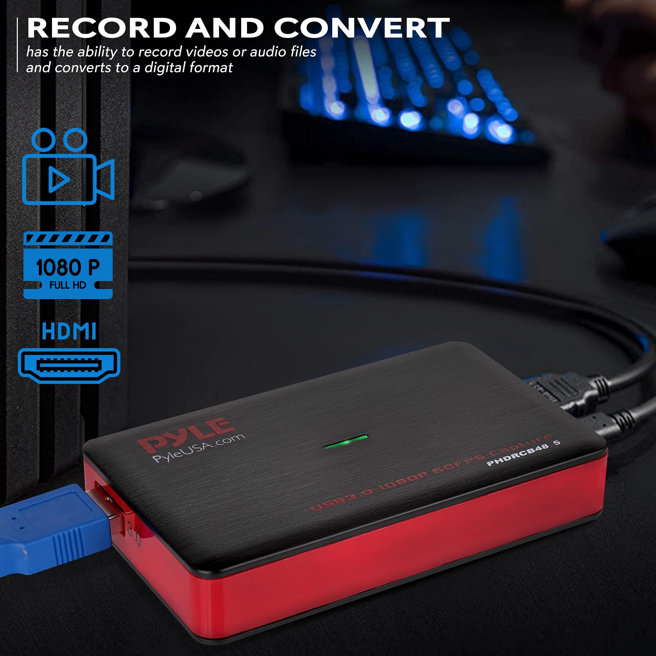 Pyle PyleUsa Video Game Capture Card Device with Video Recorder, HDMI Output, Full HD 1080P Live Streaming, USB, SD, PC, DVD, PS4, PS3, XBox One, XBox 360 and Wii - PHDRCB48