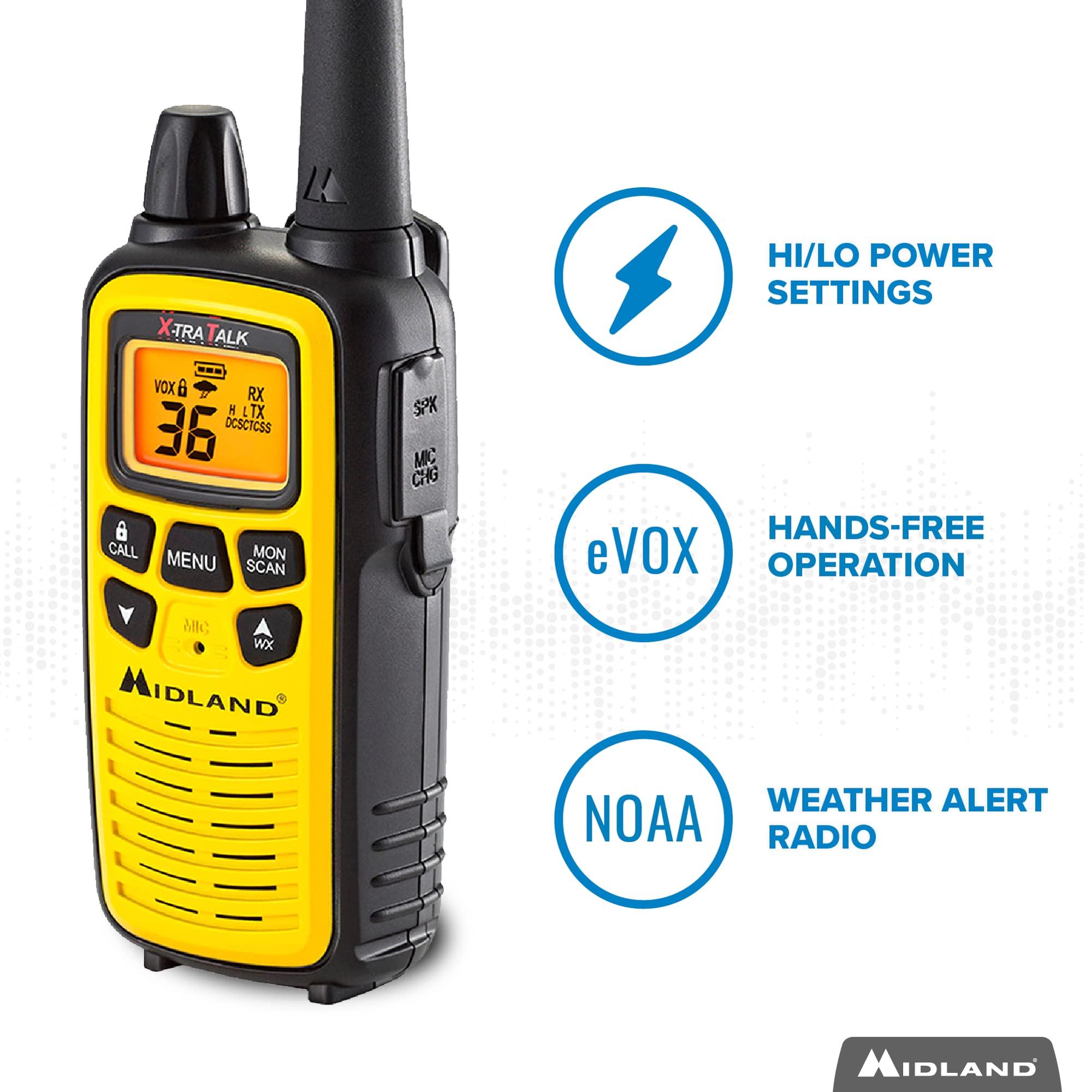 Midland Midland - LXT600VP3 Long Range Walkie Talkie - FRS Two-Way Small Business Radio Rechargeable Portable- UTV Accessories with NOAA Weather Scan + Alert, and 36 Channels (Yellow/Black, 2 Radios)