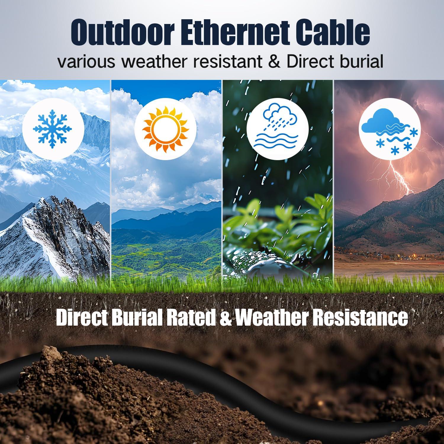 XXONE XXONE 300ft Cat 7 Ethernet Cable - 26AWG Heavy-Duty, 10Gbps Speed, 600MHz Bandwidth, SFTP Shielding, Waterproof & Direct Burial - Outdoor LAN Cable for High-Speed Networking (RJ45 Connector)
