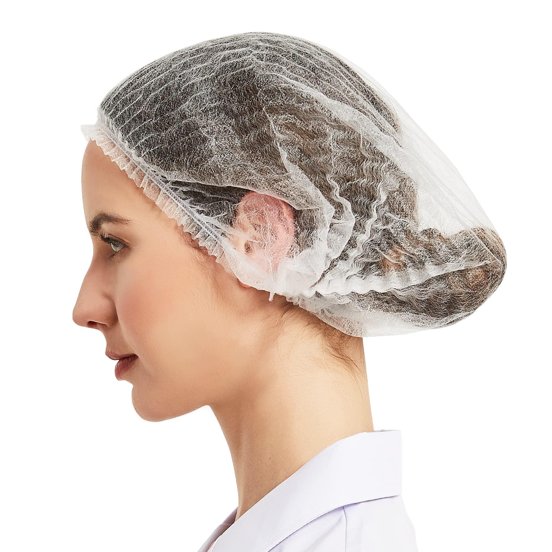 ProtectX ProtectX 100-Pack White Disposable Hair Nets, Elastic Head Cover, Bouffant Caps, Sanitation Head Cover for Food Service, Spa Men & Women - 21 inch