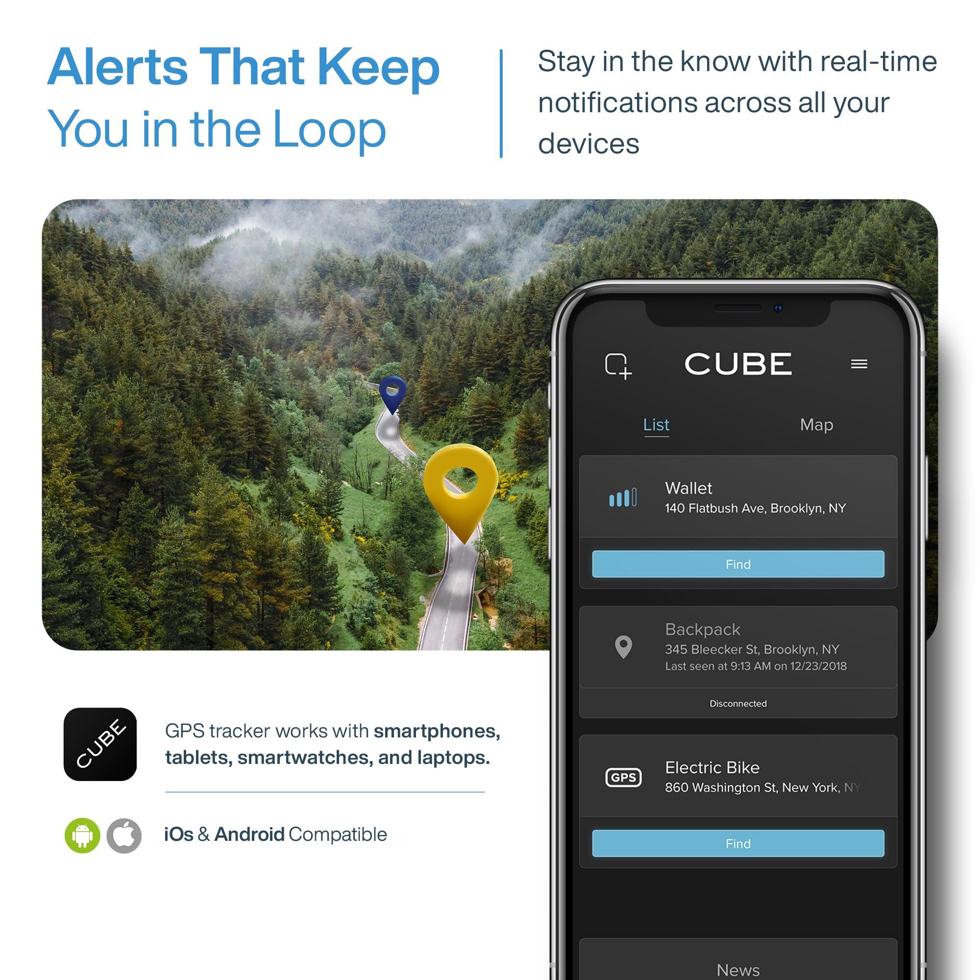 CUBE Cube GPS Tracker for Vehicles Assets Kids, Mini GPS Trackers for Dogs, Car Tracker Device: Real Time Worldwide Location SOS Pings Geo-Fencing + Rechargeable Battery Requires Subscription