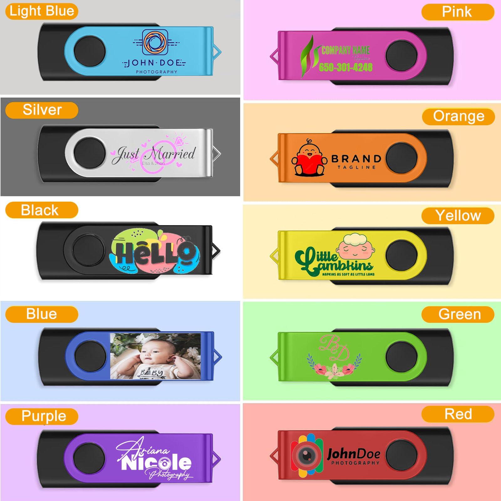 TATMOHIK Custom USB Flash Drive 32GB 50 Pack Promotional Product Customized USB Thumb Drive,Customizable USB Drive Personalized with Your Logo Bulk USB 2.0 Personalized USB Stick 50pcs Multiple Color Choice