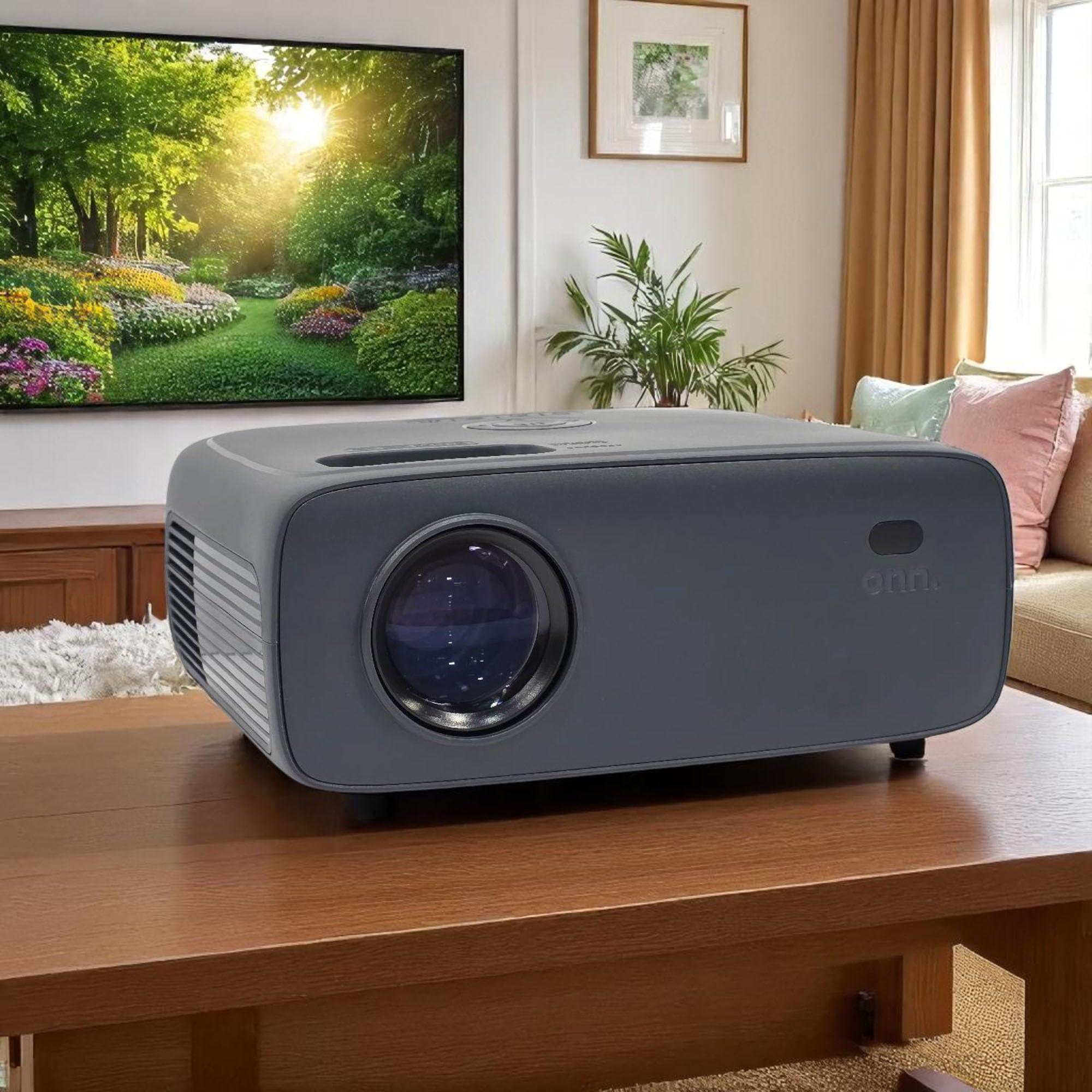 ONN Onn. HD 1080p LCD Home Theater Projector, Streaming Ready, 6' HDMI Cable, 5 Watt Speaker, Remote, 32" - 210" image size, Supports HDMI/USB/MicroSD/AV, Indoor & outdoor use - 100096801 (Renewed)