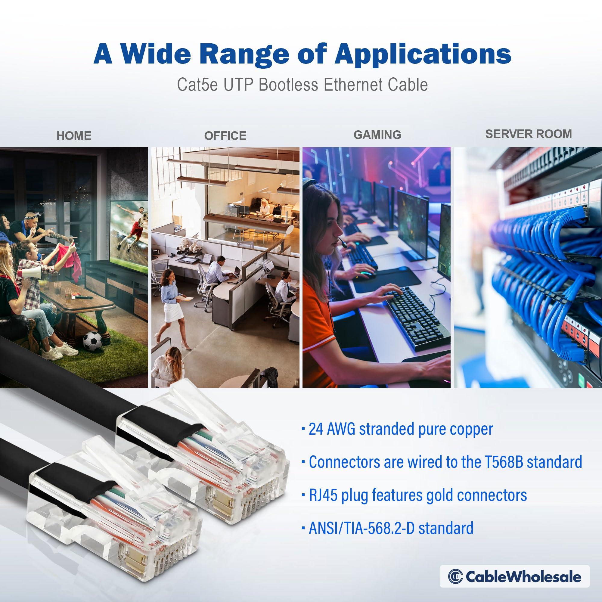 CableWholesale CableWholesale Cat5e Ethernet Cable, 24AWG Network Cable with RJ45 Gold Plated Connector, 4 Pair Stranded Bare Copper, Bootless Unshielded Twisted Pair (UTP) Internet Patch Cable, 2 Foot, Black