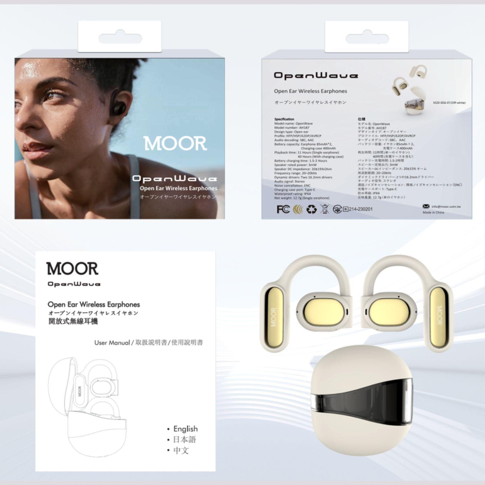 MOOR MOOR Beige OpenWave Open Ear Headphones Bluetooth 5.3 Wireless Earbuds, 40H Playtime ENC Noise Cancelling Earbuds with 16.2mm Dynamic Drivers for Premium Stereo Sound IPX4 Waterproof Earbuds