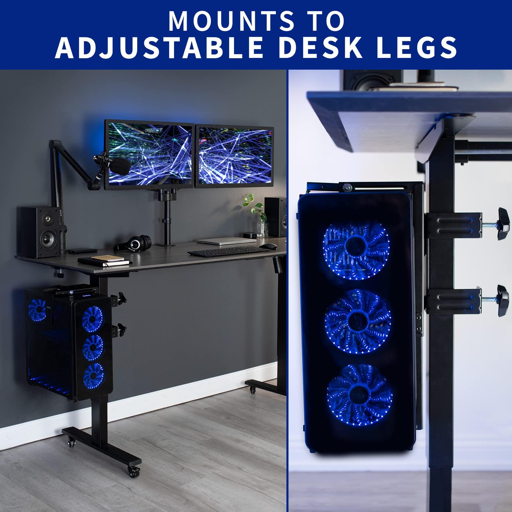 VIVO VIVO Adjustable Clamp-on Desk Leg PC Mount, Under Desk PC Bracket, Computer Case CPU Holder with Tool-Free Installation, Black, MOUNT-PC01C