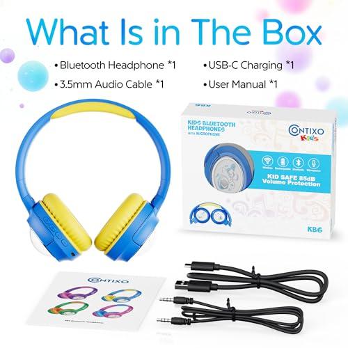 Contixo Contixo - Kids Bluetooth Headphones - Wireless & Wired Over-Ear - 85/94dB Volume Limiting - LED Lights, Foldable, Adjustable Headband, Mic - Lightweight Noise-Limiting Design for Boys & Girls - Blue