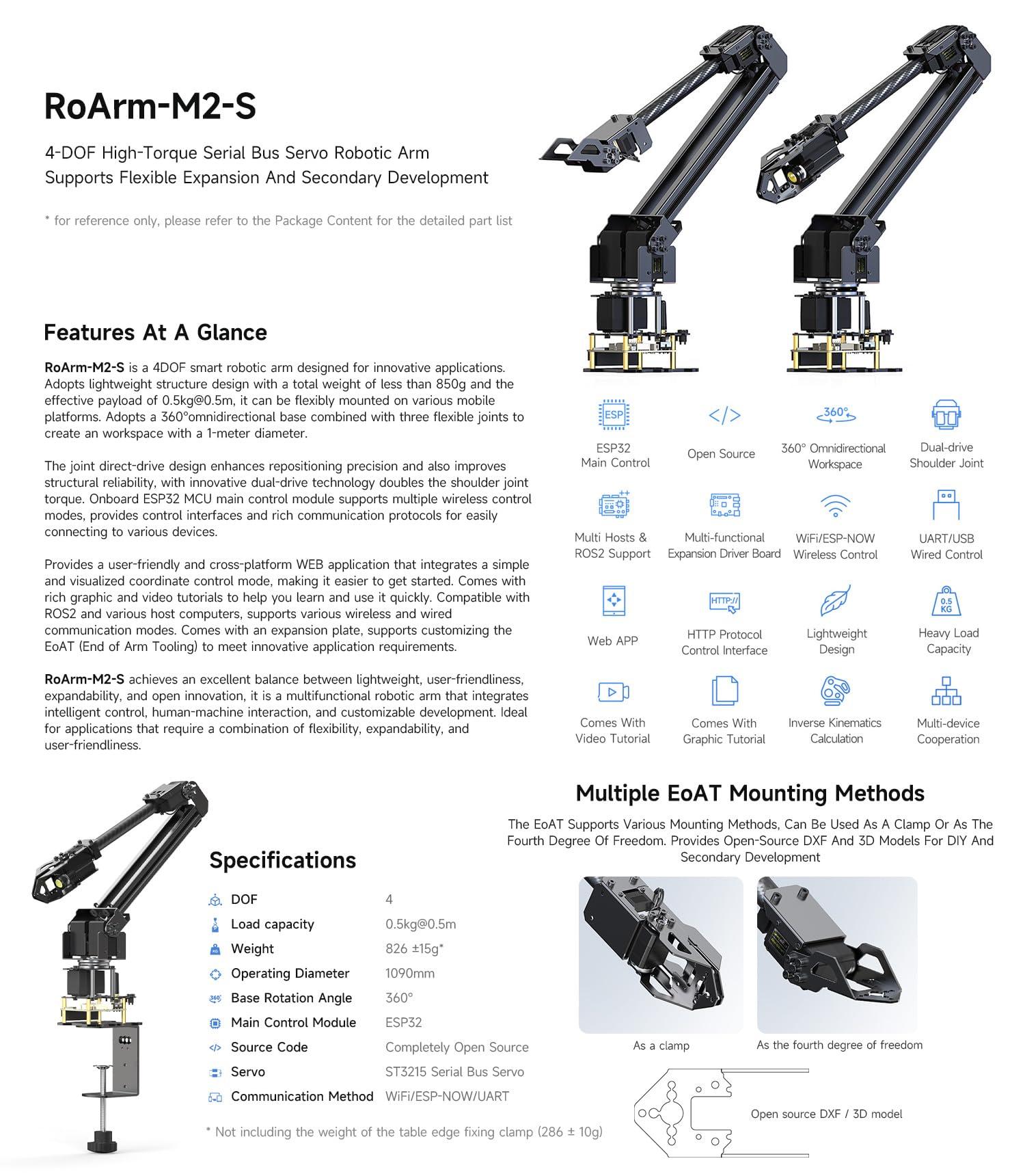 waveshare Waveshare Robotic Arm Kit, Desktop Robot Kit, High-Torque Serial Bus Servo, Based On ESP32, 4-DOF, Supports Flexible Expansion and Secondary Development, Wireless Control
