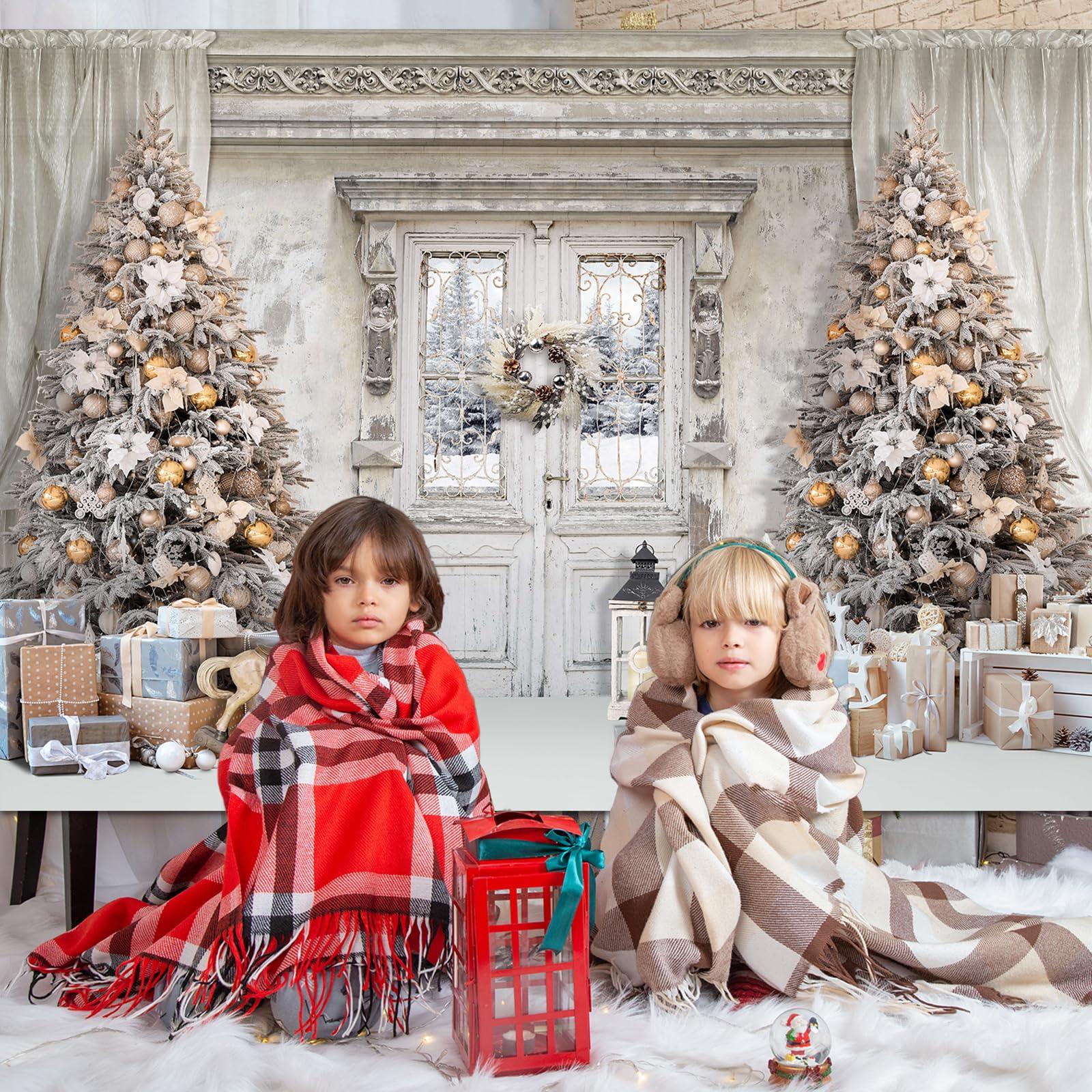 Mocsicka Mocsicka Christmas Winter Manor Photography Backdrop Stylish Christmas Interior Room Photo Background Decorated Xmas Tree Family Kids Holiday Party Banner Decorations Photo Booth Props (8x6ft)