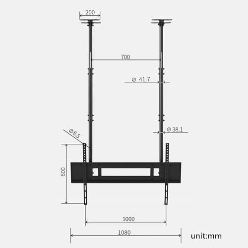 THEGA THEGA Adjustable Ceiling TV Mount Bracket - Height Adjustable Ceiling TV Mount, Double Mast TV Mount for 60-100 Inch LED Flat Screen, Ceiling Mounting, Max VESA 1000x600mm (Size : 3m)