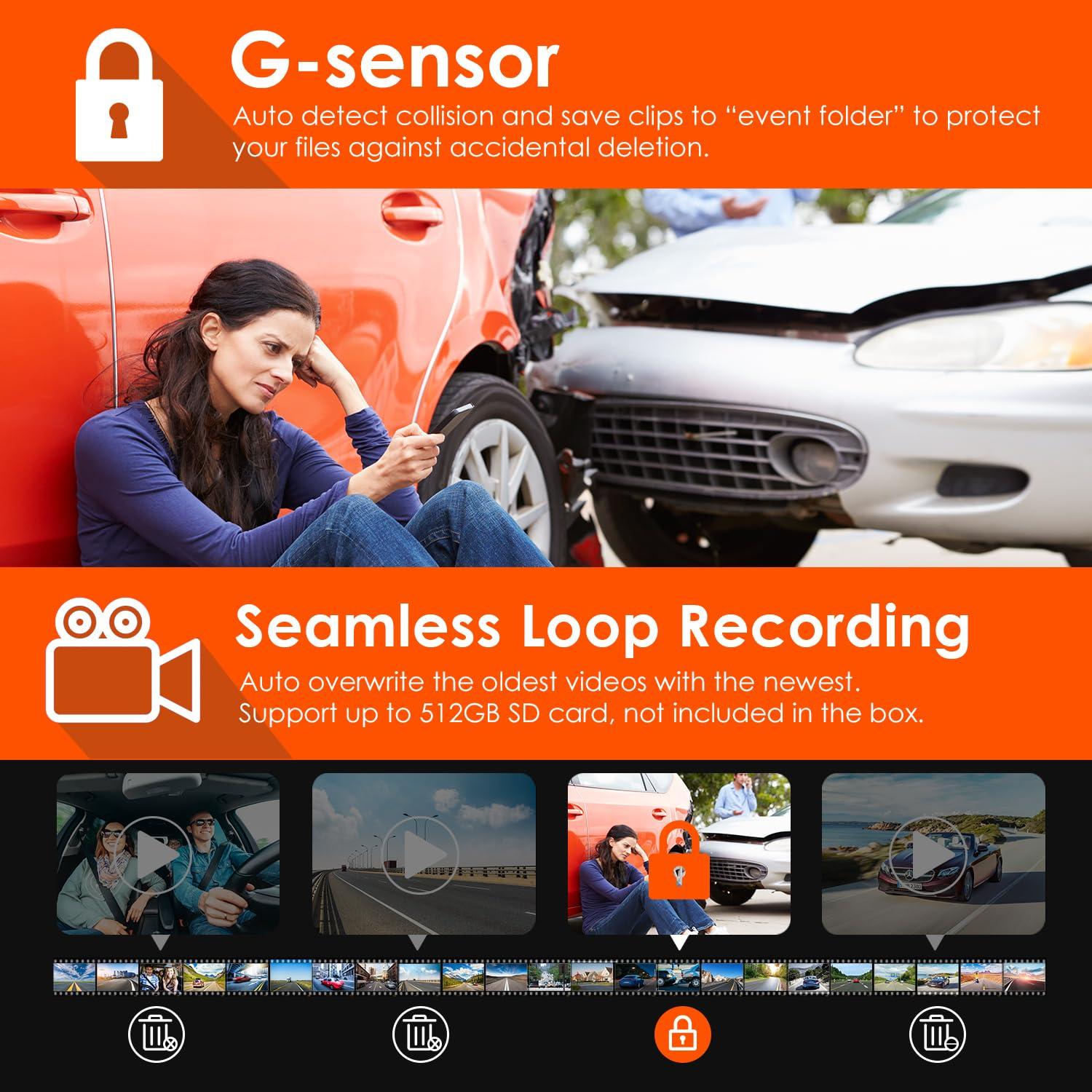 VANTRUE Vantrue N4 3 Channel 4K Dash Cam, 4K+1080P Front and Rear, 1440P+1440P Front and Inside, 1440P+1440P+1080P Three Way Triple Car Camera, IR Night Vision, 24 Hours Parking Mode, Support 512GB Max