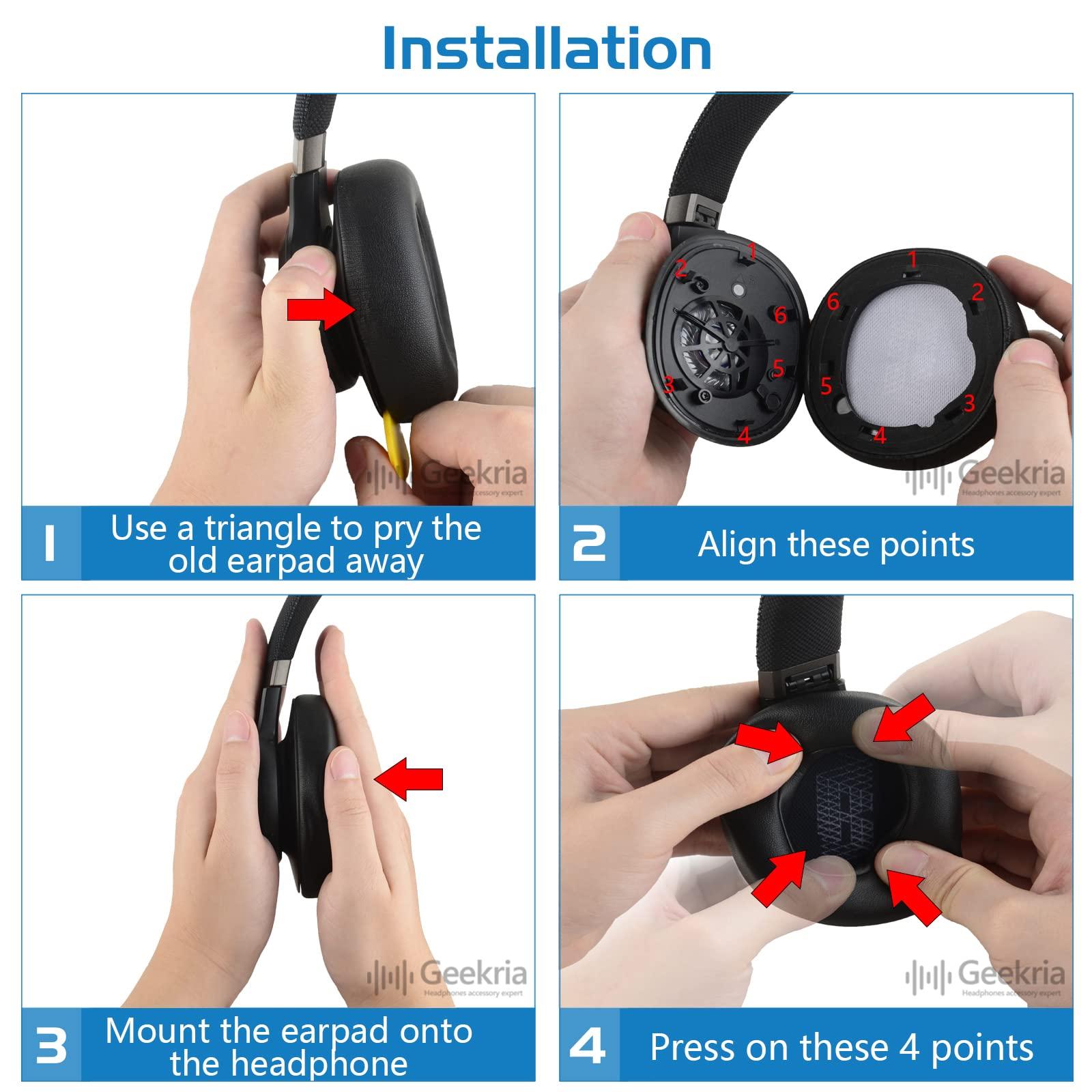 GEEKRIA Geekria QuickFit Replacement Ear Pads for JBL Live 650 BTNC, Lifestyle E65BTNC, Duet NC, Live 660 NC Ear Cushions, Repair Parts (Black)