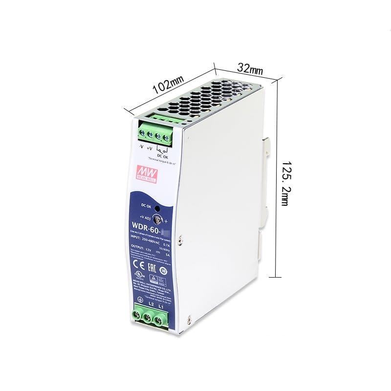 MEANWNVV Mean Well WDR 60W 12V 5A Power Supply Converter DIN Rail WDR-60-12 Power Supply Driver Transformer for Industrial Control System, Factory Automation, Electromechanical Equipment, Etc