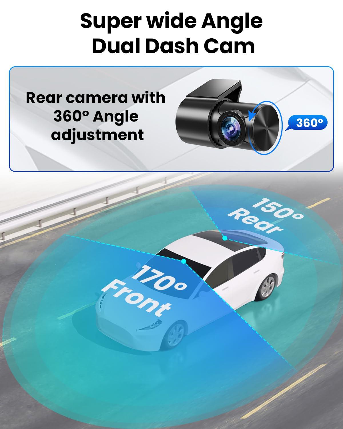 SUVCON Dash Cam Front and Rear 4K/1080P, Dash Camera for Cars Build in WiFi, Full HD Dash Cam with APP Control, 3.94'' IPS Screen Dash Camera with 32GB SD Card, G-Sensor, 24Hr Parking Mote, Loop Recording