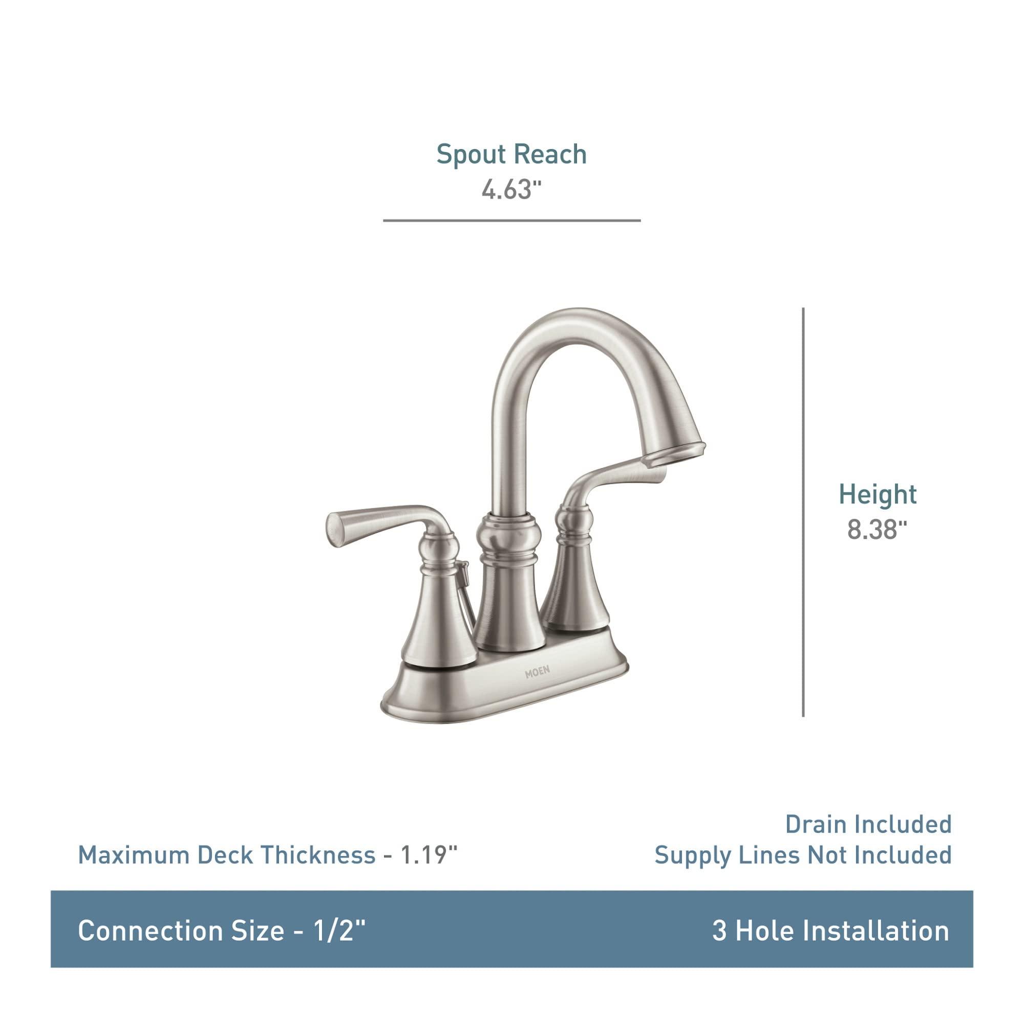 Moen Moen Wetherly Spot Resist Brushed Nickel Two-Handle Centerset Bathroom Faucet with Drain Assembly, WS84850SRN