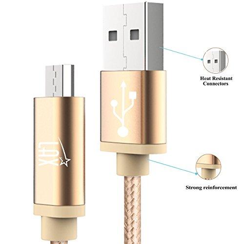 LAX Gadgets LAX Gadgets Durable Nylon Braided Tangle Free 2.0 Micro USB Android Charging and Data Sync Cable for Samsung, HTC, Motorola, Nokia, Kindle, MP3, Tablet and More[10 Feet-Gold]