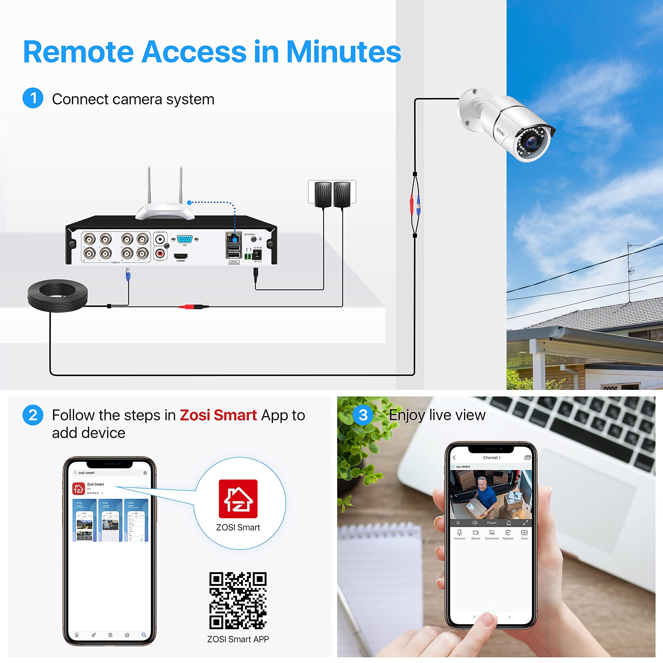 ZOSI ZOSI 8CH 3K Lite Home Security Camera System Outdoor,AI Human/Vehicle Detection,Night Vision,4pcs 1080P Weatherproof CCTV Cameras,H.265+ 8 Channel Wired DVR with 1TB HDD for 24/7 Recording