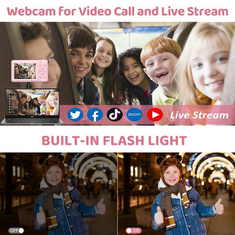 YiFuar Digital Camera - 4K 64MP Digital Camera with 16X Digital Zoom for Photography - UHD Vlogging Camera for Kids and Teens - Compact Point and Shoot Digital Cameras with 32GB SD Card (Pink)