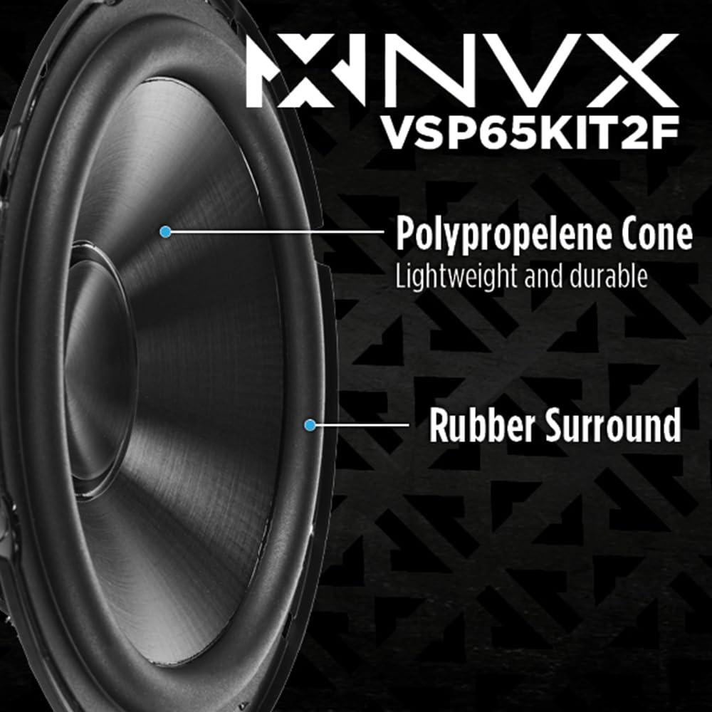 NVX NVX VSP65KIT2F 6.5" Premium Car Speakers, 375W each side(750W per set), 250W RMS, 2-Ohm 2-Way Component System w/ 1" Silk Dome Tweeters & Passive X-Overs, Easy to Install in Cars/Trucks/Doors (Pair)