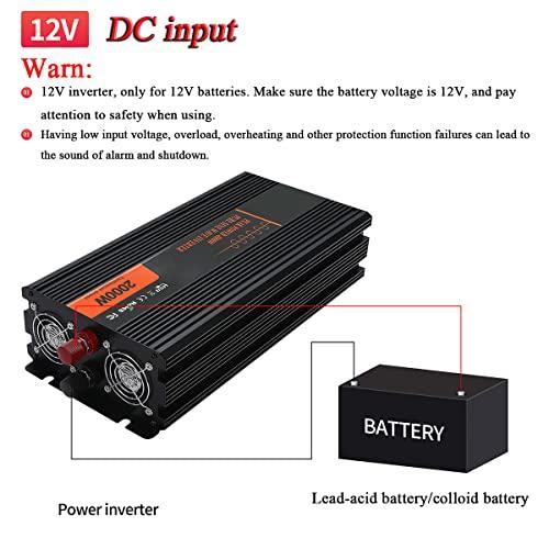 TOOJUN Car Power Inverter Pure Sine Wave DC 12V/24V/48V/60V to AC 120V/220V Transformer Convert with Wired Remote Control (Optional Socket),12V-120V