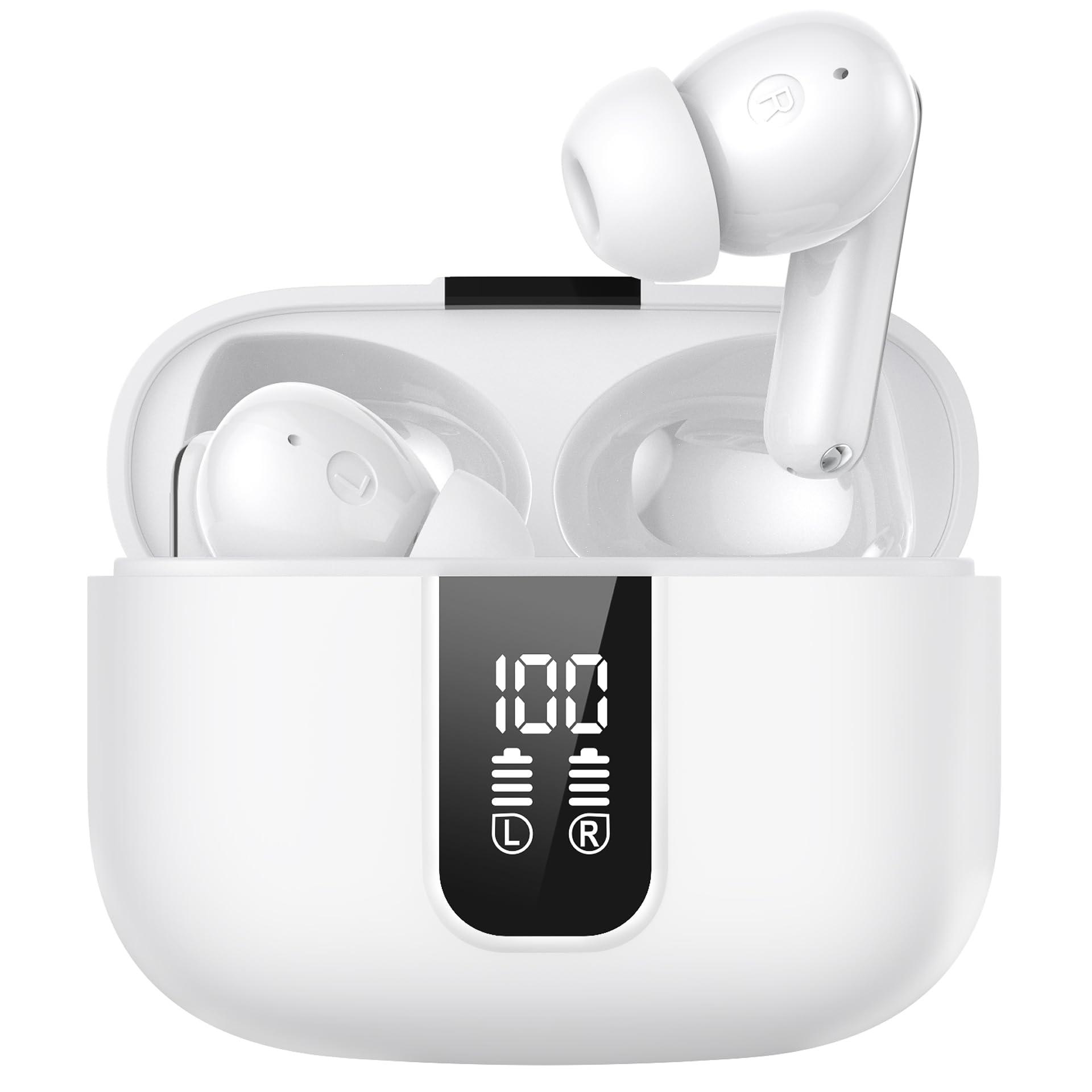 BAFONE BAFONE Bluetooth Headphones True Wireless Bluetooth Earbuds 60H Playback LED Power Display Earphones IPX5 Waterproof in-Ear Earbuds with Mic for TV Smart Phone Laptop Computer Sports (White)