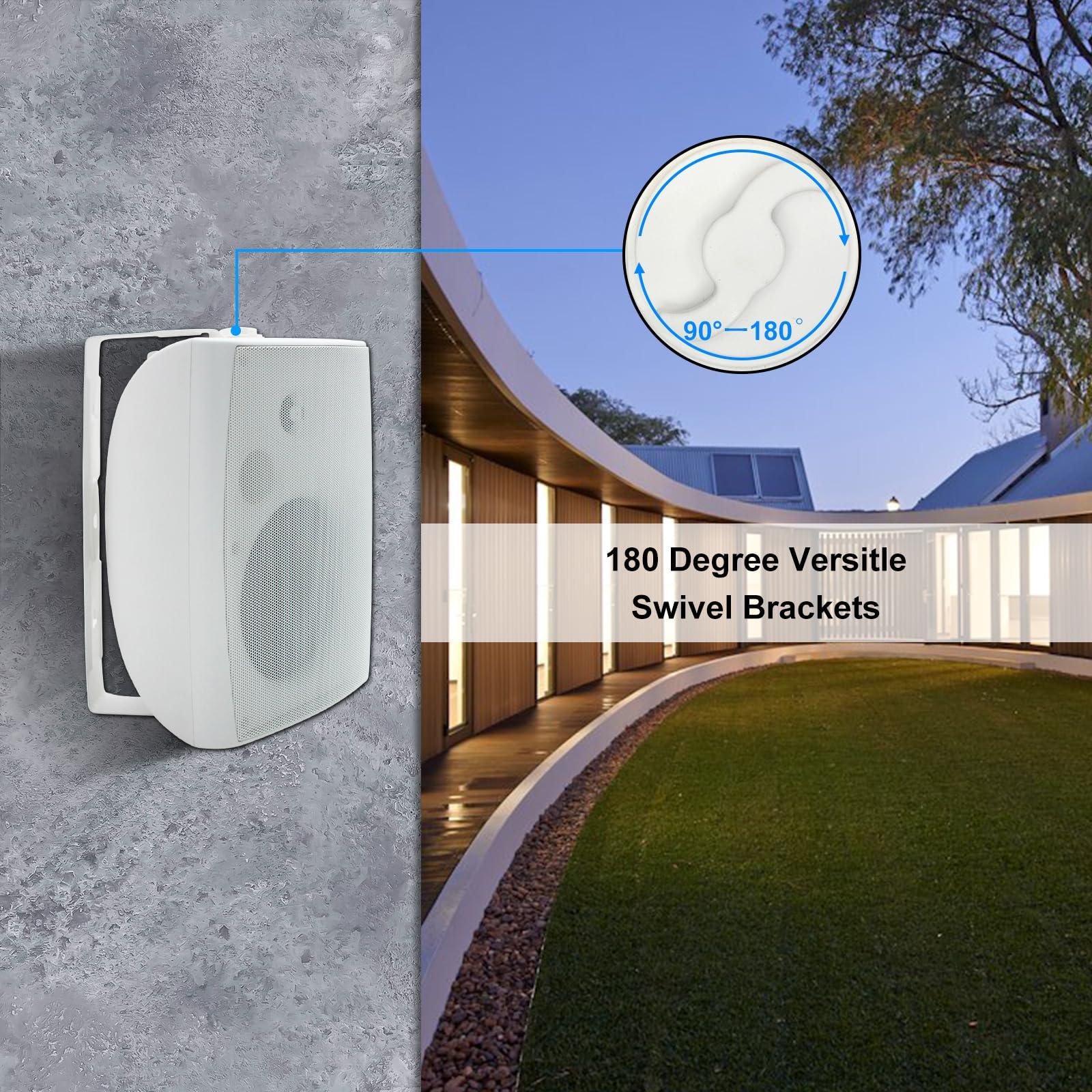 Herdio Herdio 400W 6.5 Inch Passive Outdoor Speakers Wired Waterproof,2 Way Wall Mounted Speakers with Powerful Bass for Patio Home Indoor Poolside Deck Backyard (Pair,White)