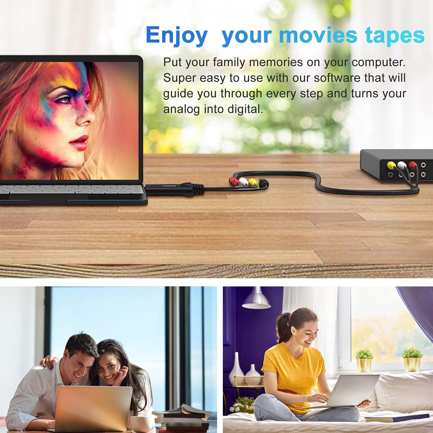 Kkf Kkf USB 2.0 Video Capture Card for Streaming VHS to Digital Converter, with Audio Transfer Grabber, Digitize Video DSLR DVD PS3 PS4 Camera Adapter, for Mac, PC or Notebook (IU037B-2)