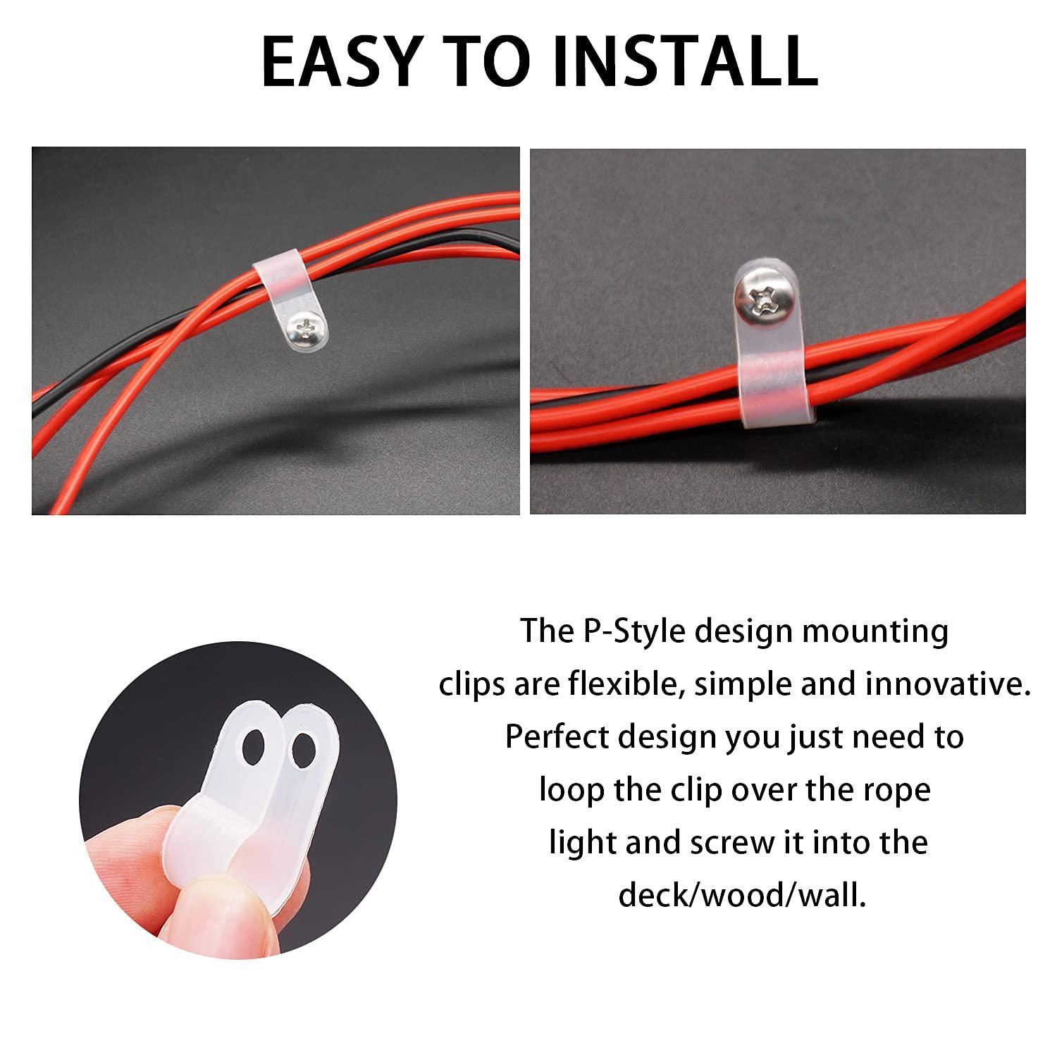 mankk mankk 50PCS 1/2 Inch Rope Light Clips P-Style Mounting Clips Plastic Cable Clamps with Compatible Stainless Steel Pan Head Phillips Screws for Wire Management M-030-W-LS