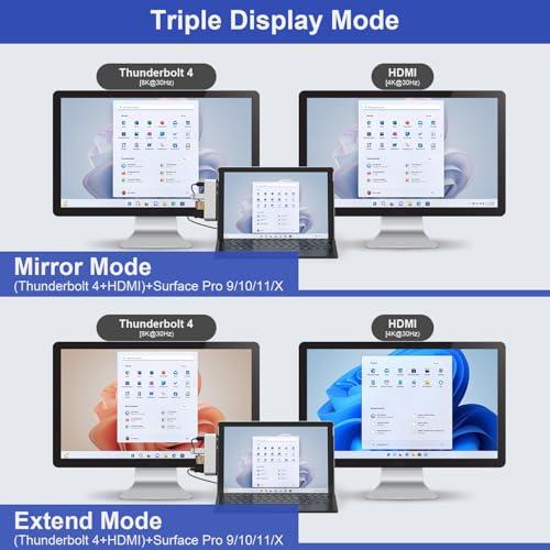 Rytaki Surface Pro 11 USB Hub, Surface Pro 9 USB Hub Docking Station with 4K HDMI, USB-C Thunderbolt 4(8K Video+Data+100W PD), USB 3.0 * 2, SD TF Card Slot, USB C Hub for Surface Pro 11/Pro 10/Pro 9/Pro X