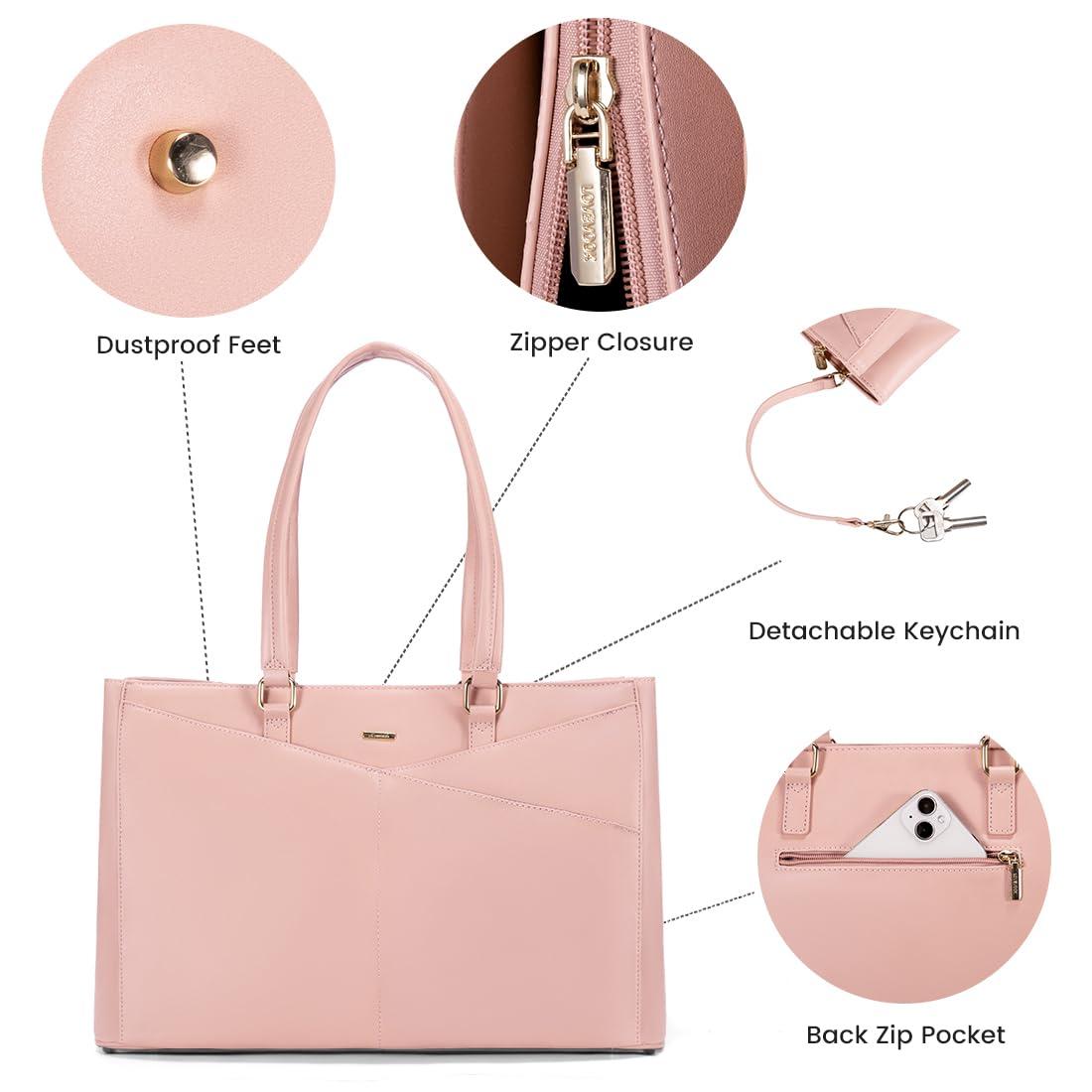 LOVEVOOK LOVEVOOK Laptop Bag for Women 15.6 Inch Tote Bags Waterproof Leather Briefcase Computer Women Business Office Work Bag,Bright Pink