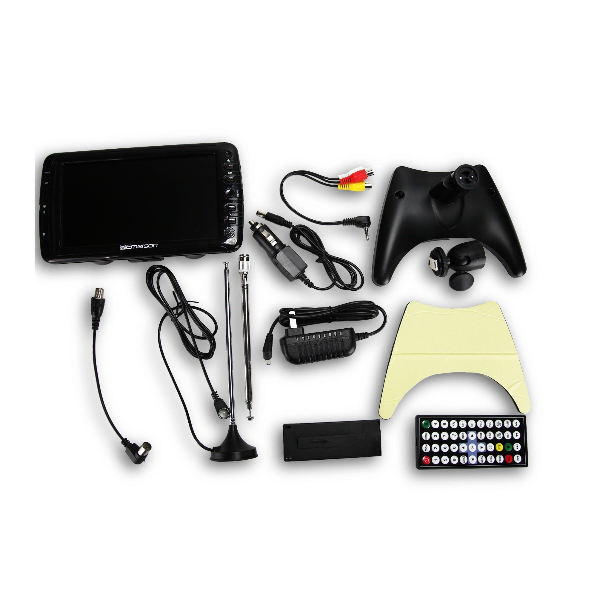 Emerson Emerson ET-7000 7" Portable Handheld Digital TV with Built-in Rechargeable Battery, HD Display, Multimedia Playback, USB/SD Card Support, and AC/DC Adapter | Compact TV for Home or Travel