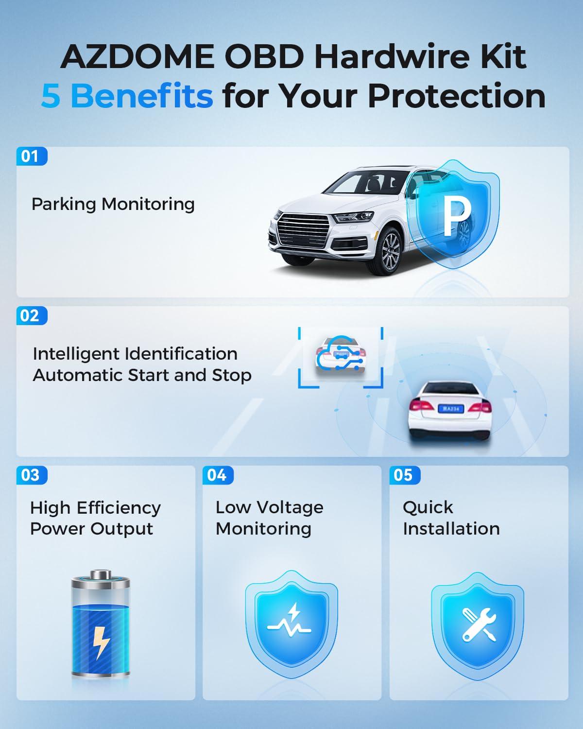 AZDOME AZDOME PG17 4K 12" Rear View Mirror Camera with Type-C OBD Dash Cam Hardwire Kit and 256GB SD Card for Dash Cam