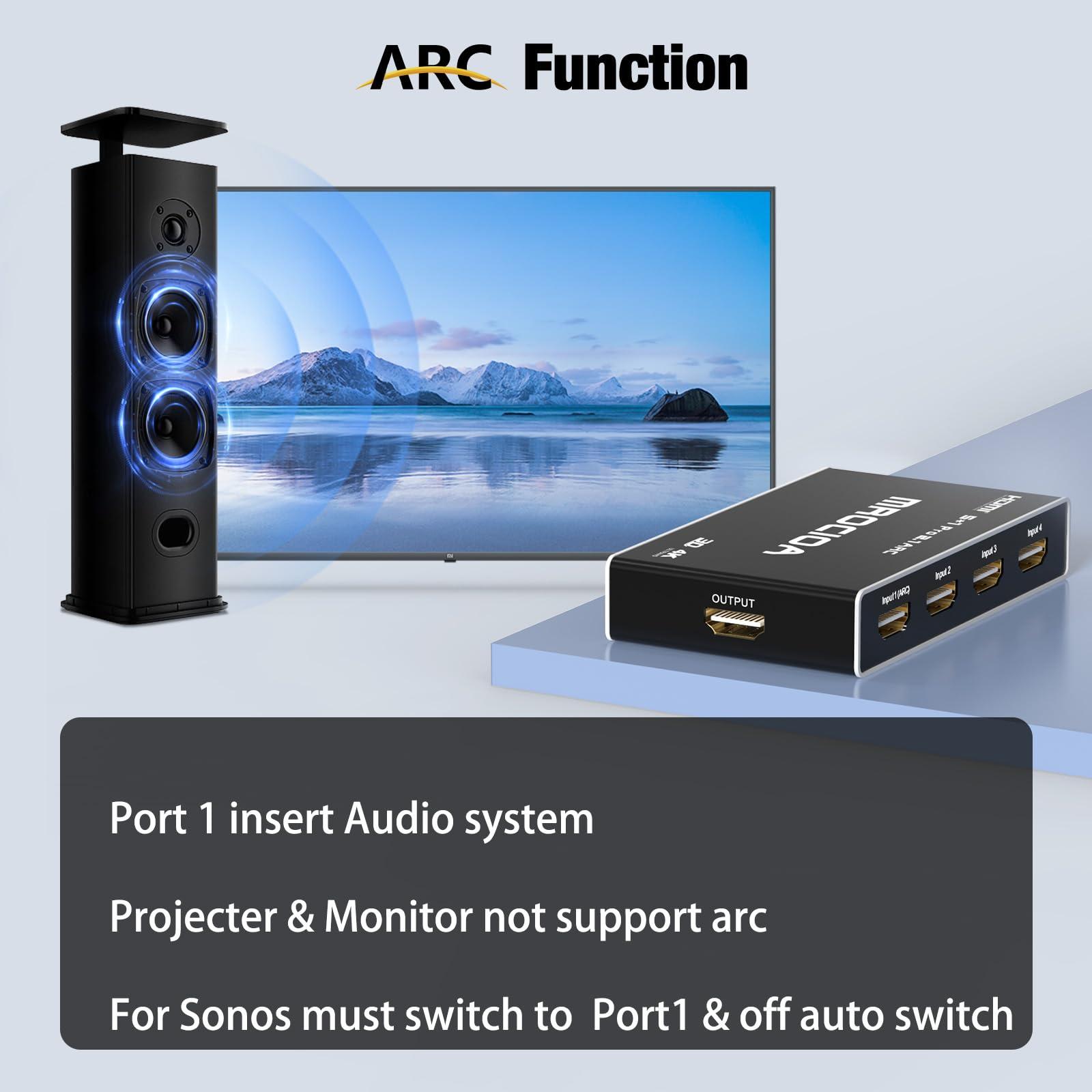 mrocioa 5 Port HDMI 2.1 Switch 8K 4K 120hz/HDCP2.3/MF Remote/iOS App/ARC, Auto Switch on off/eARC/Allm/Vrr/CEC/HDR10+/Dolby Vision. 5 in 1out 60hz Splitter Switcher selector hub Adapter for Multi Port