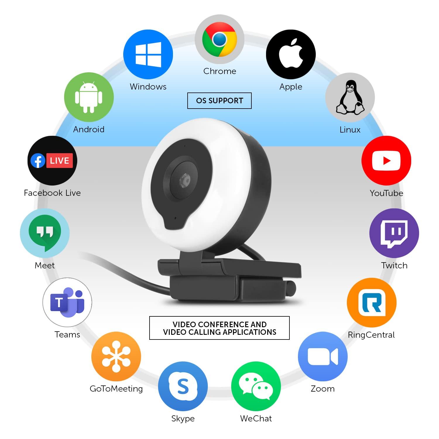 Aluratek Aluratek 2K HD Ring Light Webcam with Auto Focus w/Tripod