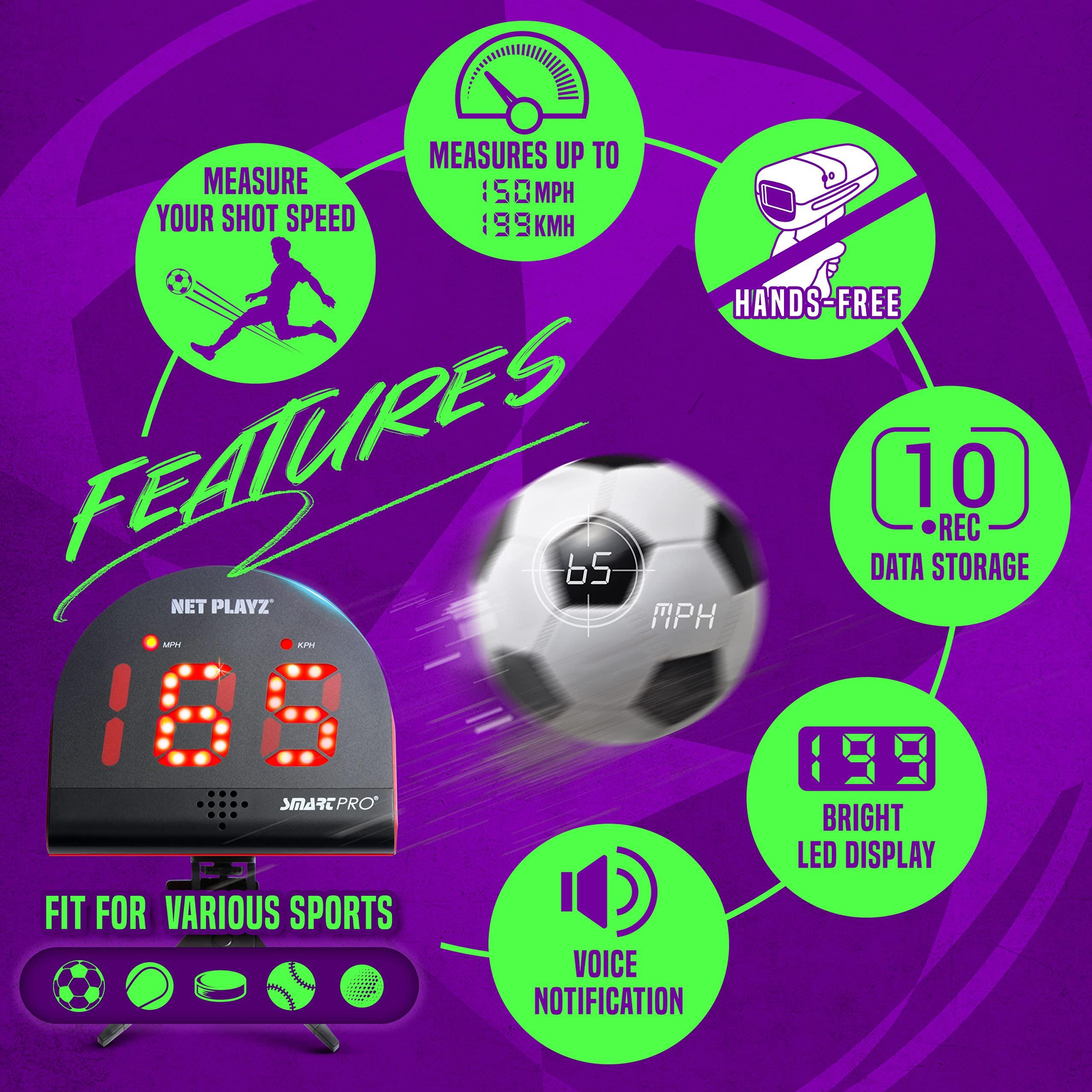 NETPLAYZ NETPLAYZ Soccer Gifts Speed Radar - Measure Shot Speed Shot-Power Detection, Sport Radar Gun (Hands-Free) Sensors | Training Aids, Gadget Gear & Equipment Black
