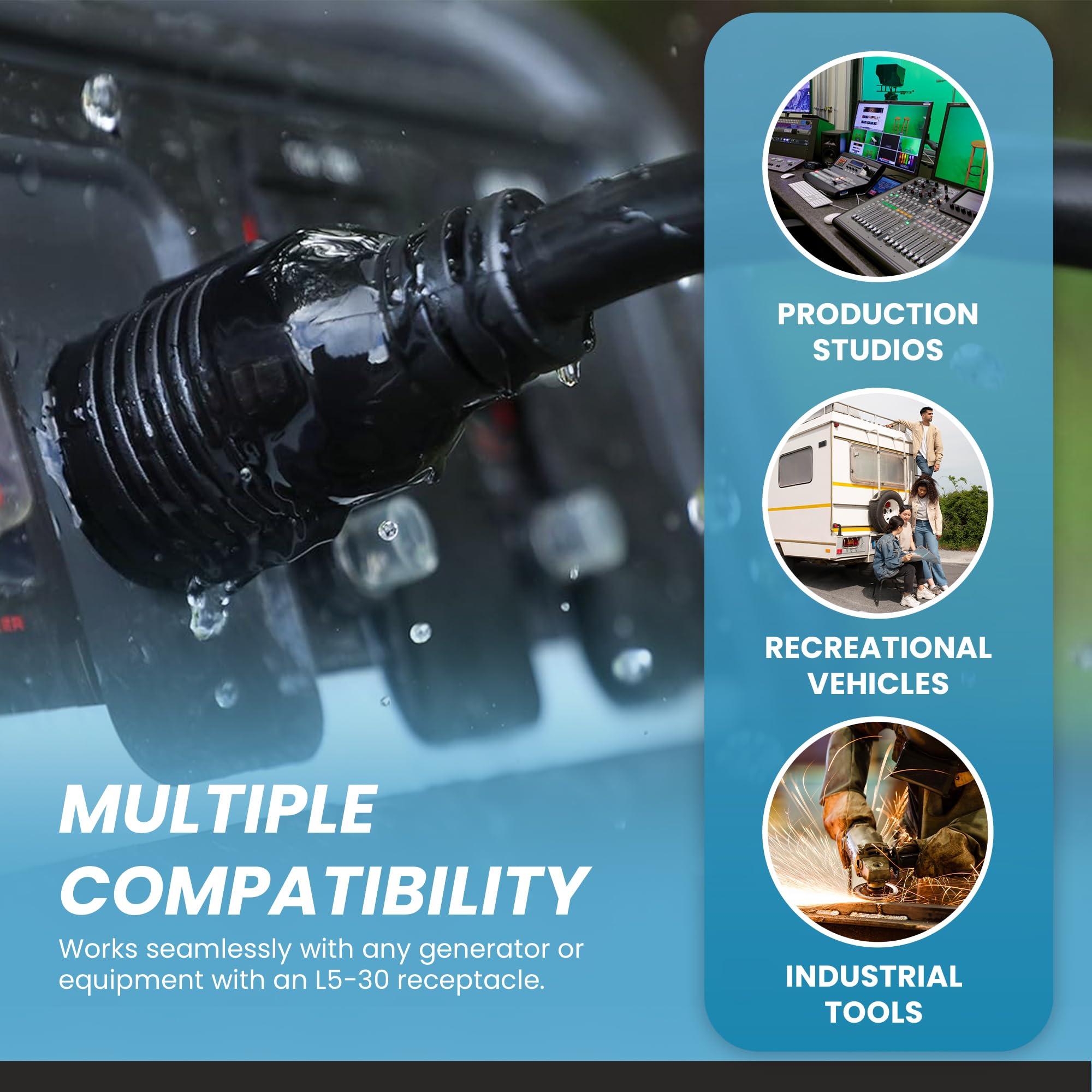 Iron Box IronBox Electric - Heavy Duty NEMA L5-30 Extension Power Cord - 30A/125V UL Listed Extension Cord - Power Cable for RVs, Generators, and Power Tools - Ideal for Indoor & Outdoor Use(Molded, 3 feet)