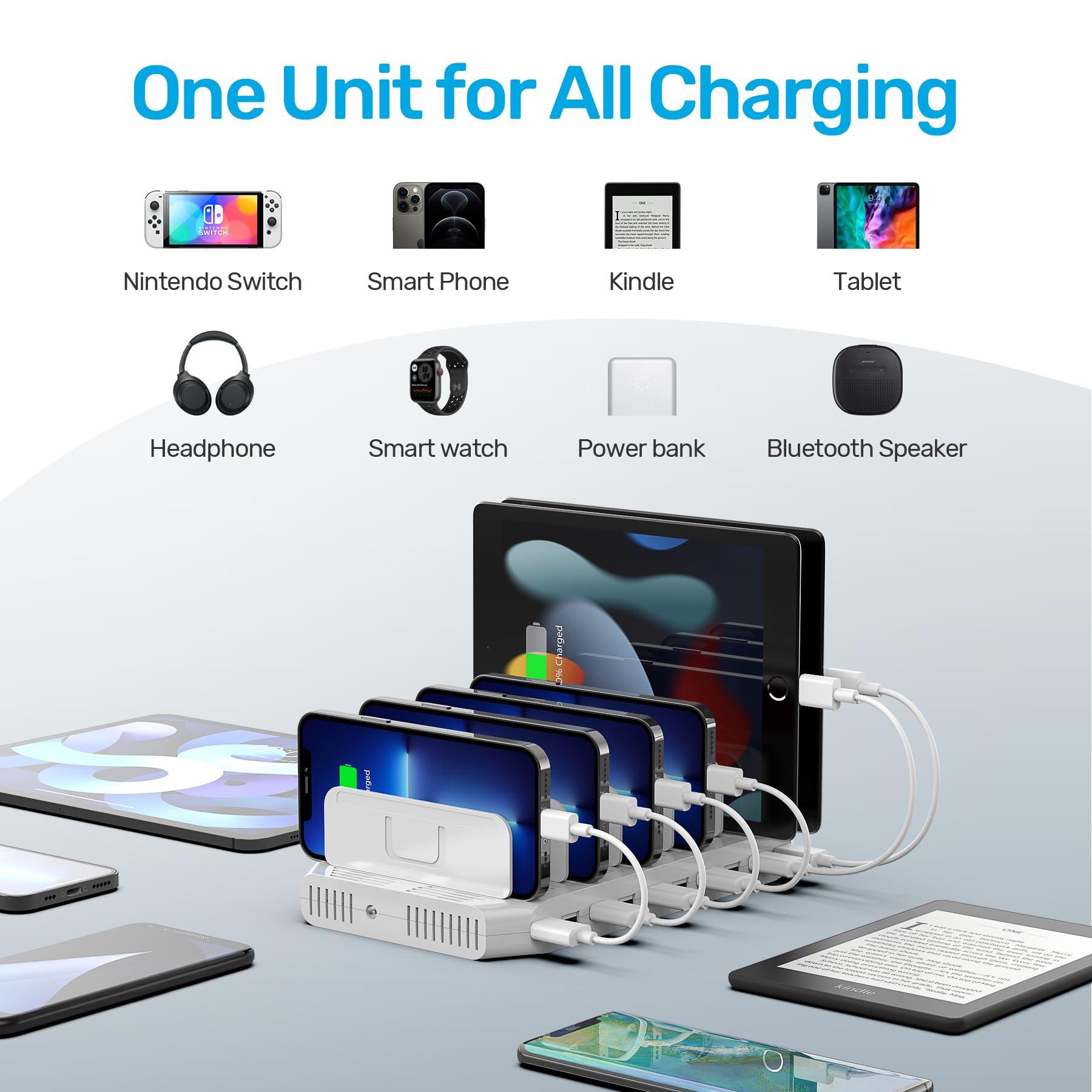 Unitek Unitek Multi Charging Station, 10-Port USB Charger for Multiple Device with SmartIC Tech and Adjustable Dividers, Organizer Stand Compatible with iPad, Tablet, Kindle, iPhone