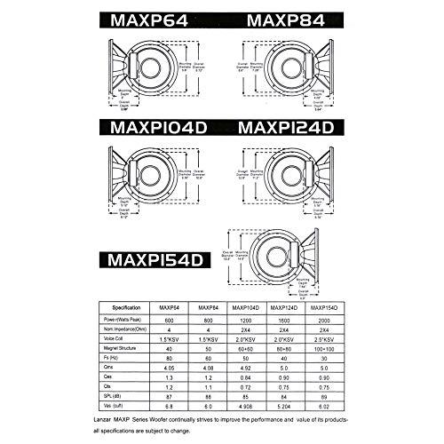 LANZAR Lanzar 8 inch Car Subwoofer Speaker - Black Non-Pressed Paper Cone, Aluminum Voice Coil, 4 Ohm Impedance, 800 Watt Power and Foam Edge Suspension for Vehicle Audio Stereo Sound System - MAXP84