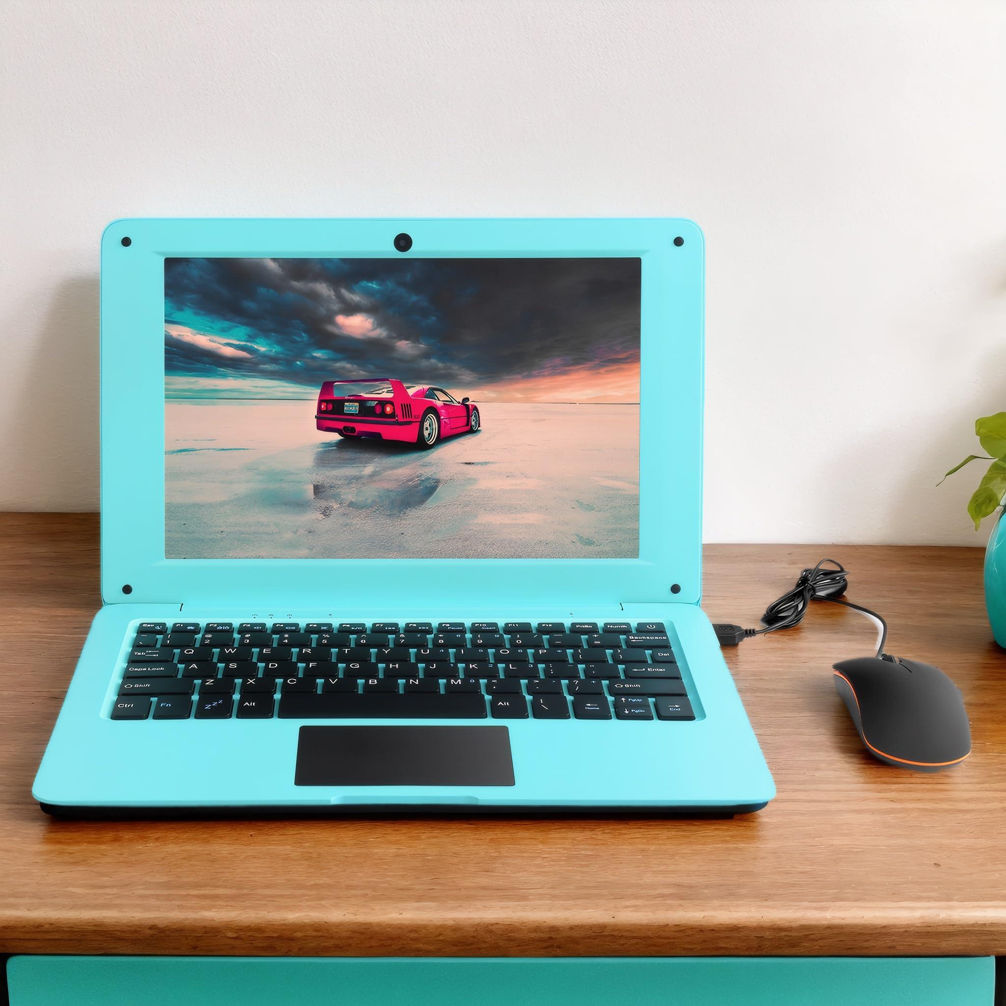 Goldengulf Laptop Computer Mini 10 Inch Quad Core Powered by Android 12 Netbook 64GB Small Computer with WiFi Webcam Bluetooth,Charger Mouse Included,Suitable for Children and Students, 4 Color Options (Blue)