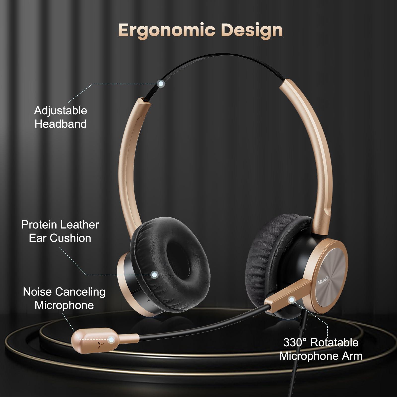 MAIRDI MAIRDI Telephone Headset with RJ9 Jack for Cisco Phone, Including 3.5mm Connector for Cell Phone PC Laptop, Binaural Office Headset with Microphone Noise Canceling for Call Center Landline Deskphone