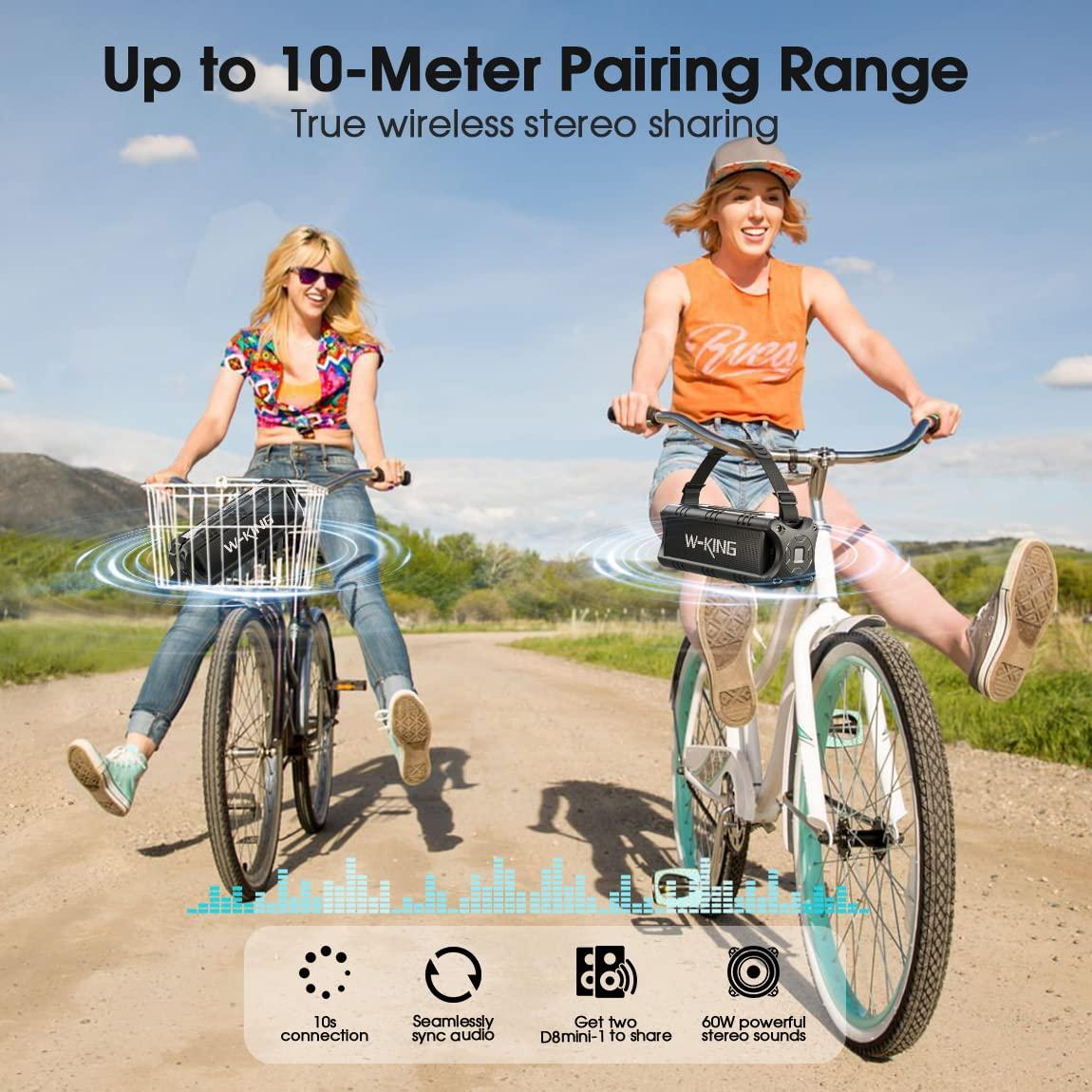 W-KING W-KING Bluetooth Speaker, 30W RMS(60W Peak) Portable Wireless Loud Speakers, IPX6 Waterproof Outdoor Speaker Boombox, 24H, EQ, AUX, TF Card, USB Playback, Powerful Speaker for Home, Party, Camping