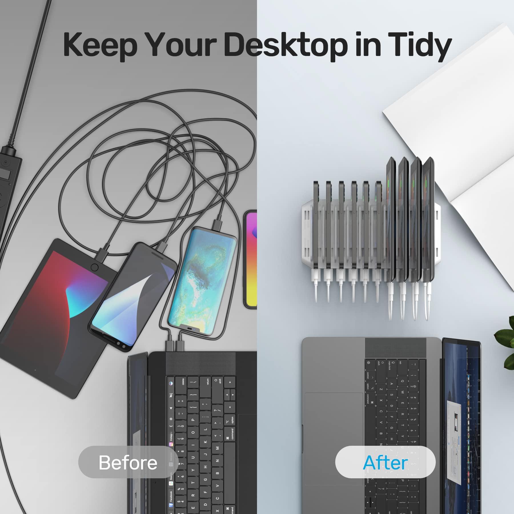 Unitek iPad Charging Station, Unitek 96W 10-Port USB Charging Dock Hub with Quick Charge 3.0, Charging Stand Compatible Multiple Device, Charging 8 iPads Simultaneously - [Upgraded Divider]