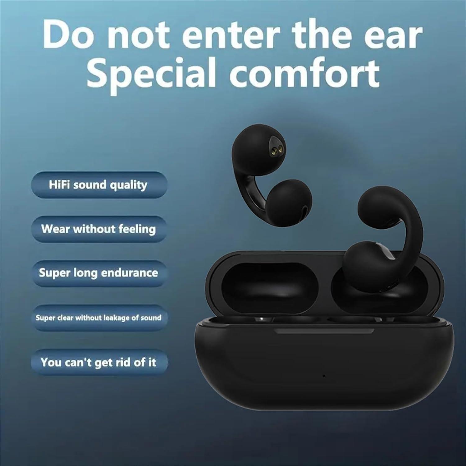 VOKOZK VOKOZK Yesnero Earbuds,NeroLabs Earbuds,Showerbuds,Showerbuds Waterproof,Bash Earbuds,Open Ear Bone Conduction Headphones,Noise Canceling Sports Bluetooth 5.3 Ear Clip Earphones (Black)